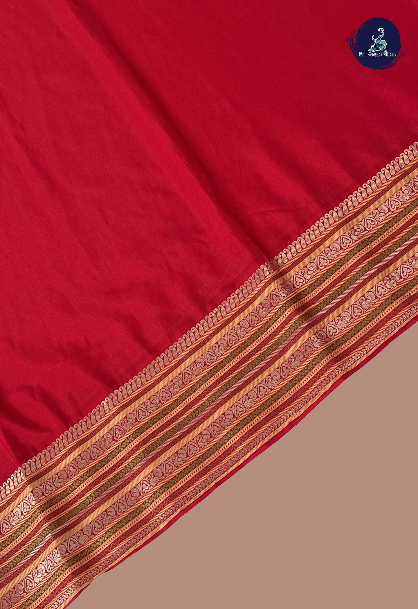 Red Mysore Silk With Plain Pattern