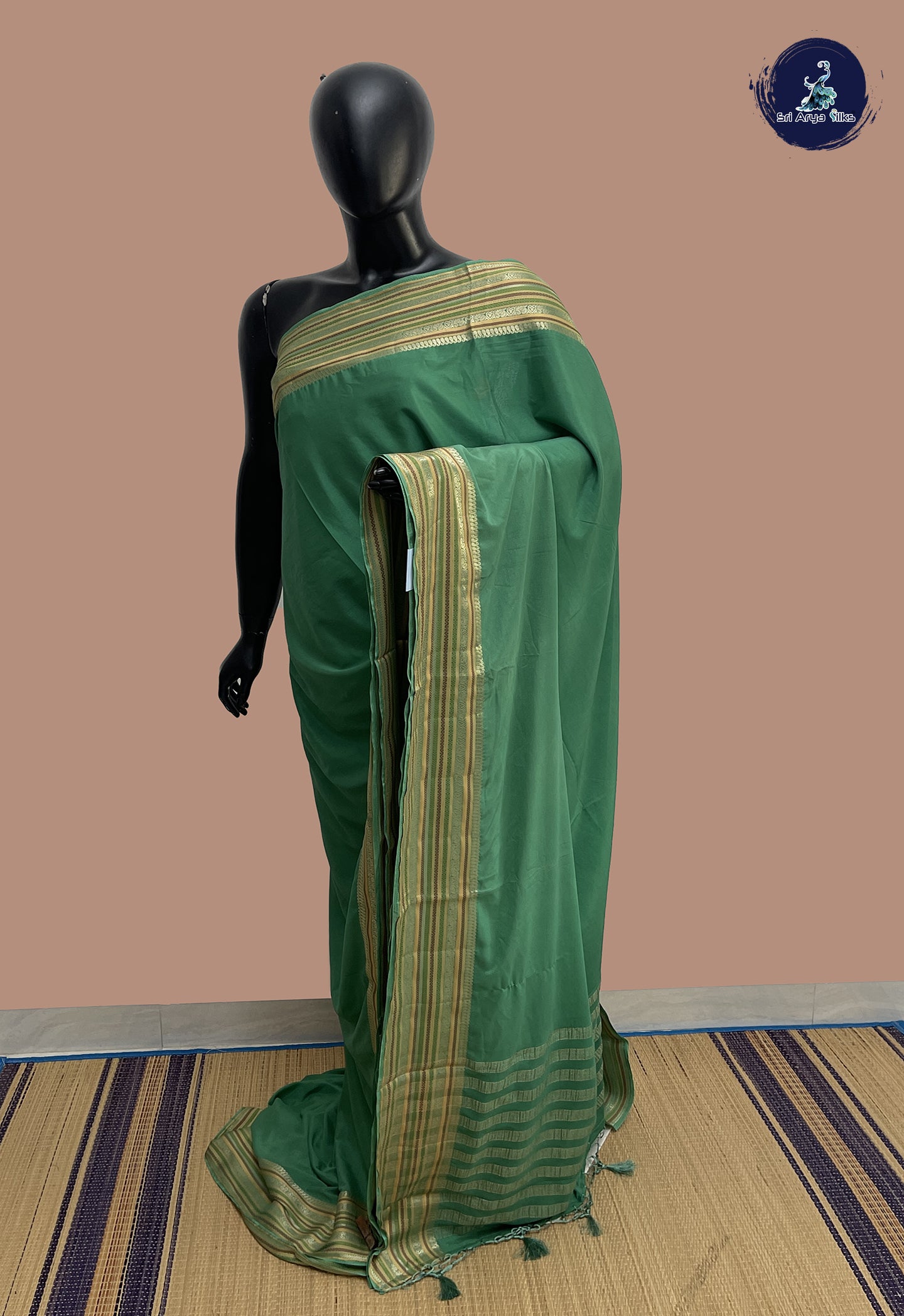 Pastel Green Mysore Silk With Plain Pattern