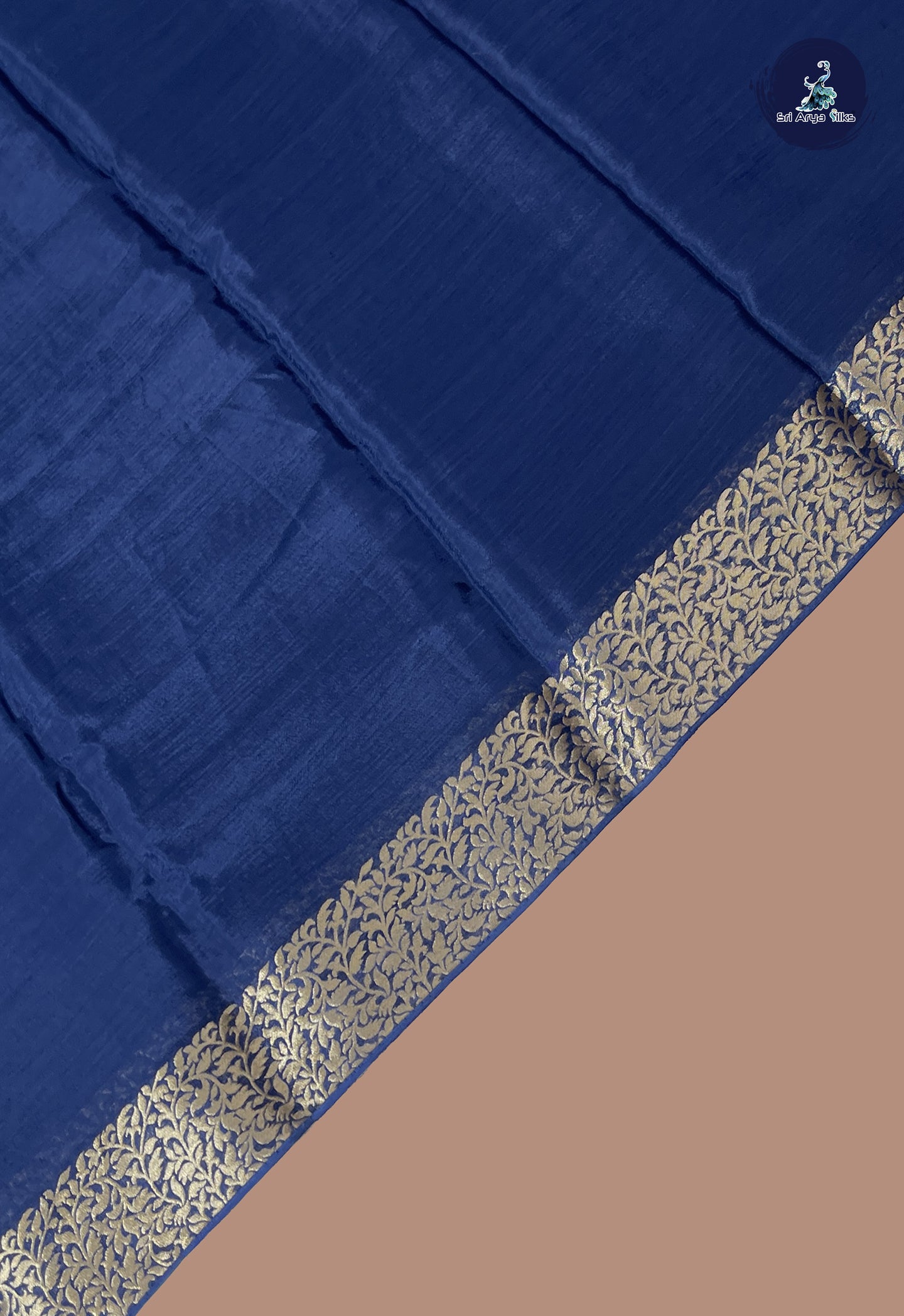 Navy Blue Mysore Silk With Plain Pattern