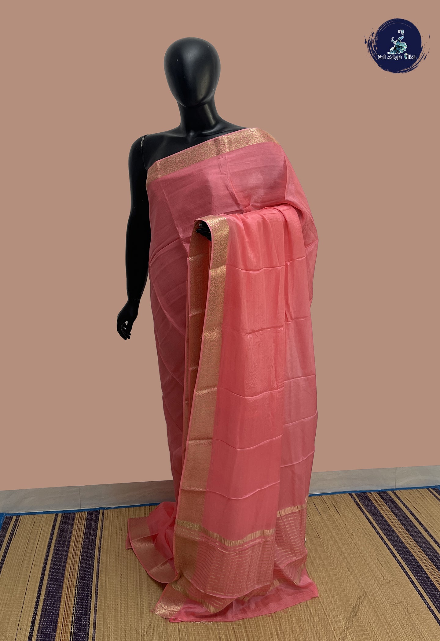 Light Pink Mysore Silk With Plain Pattern