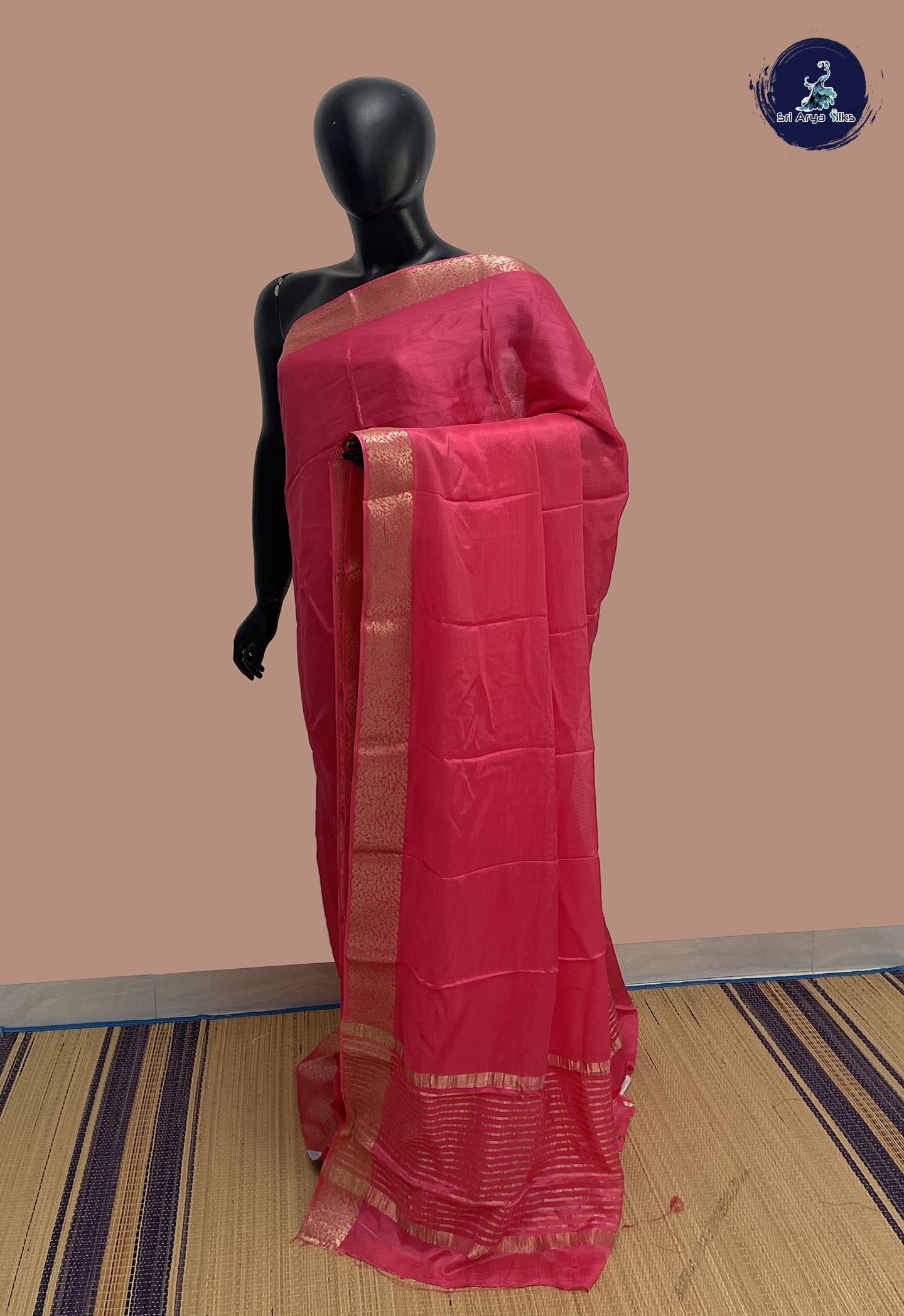 Candy Pink Mysore Silk With Plain Pattern