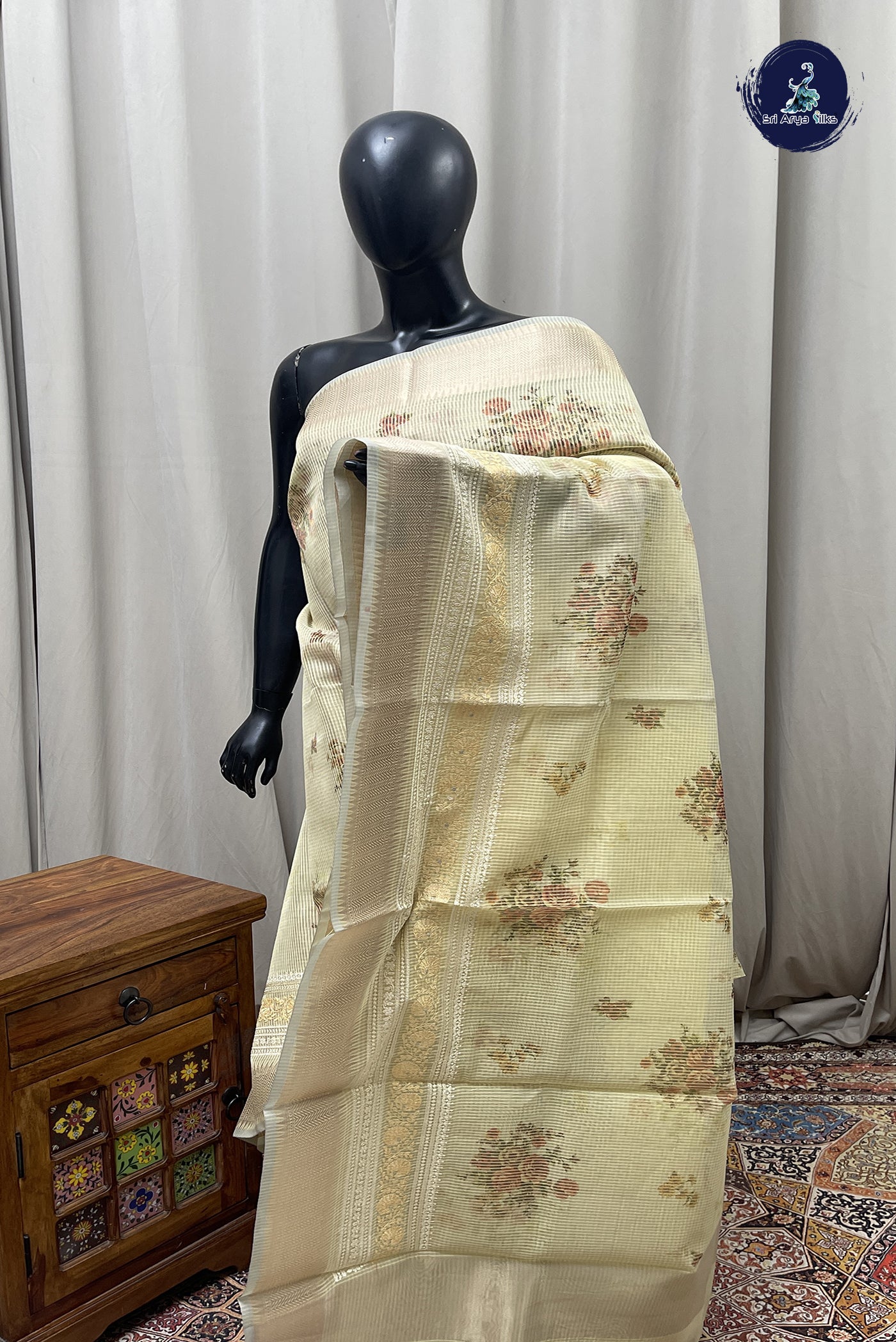 yellow Tissue Saree with Printed pattern