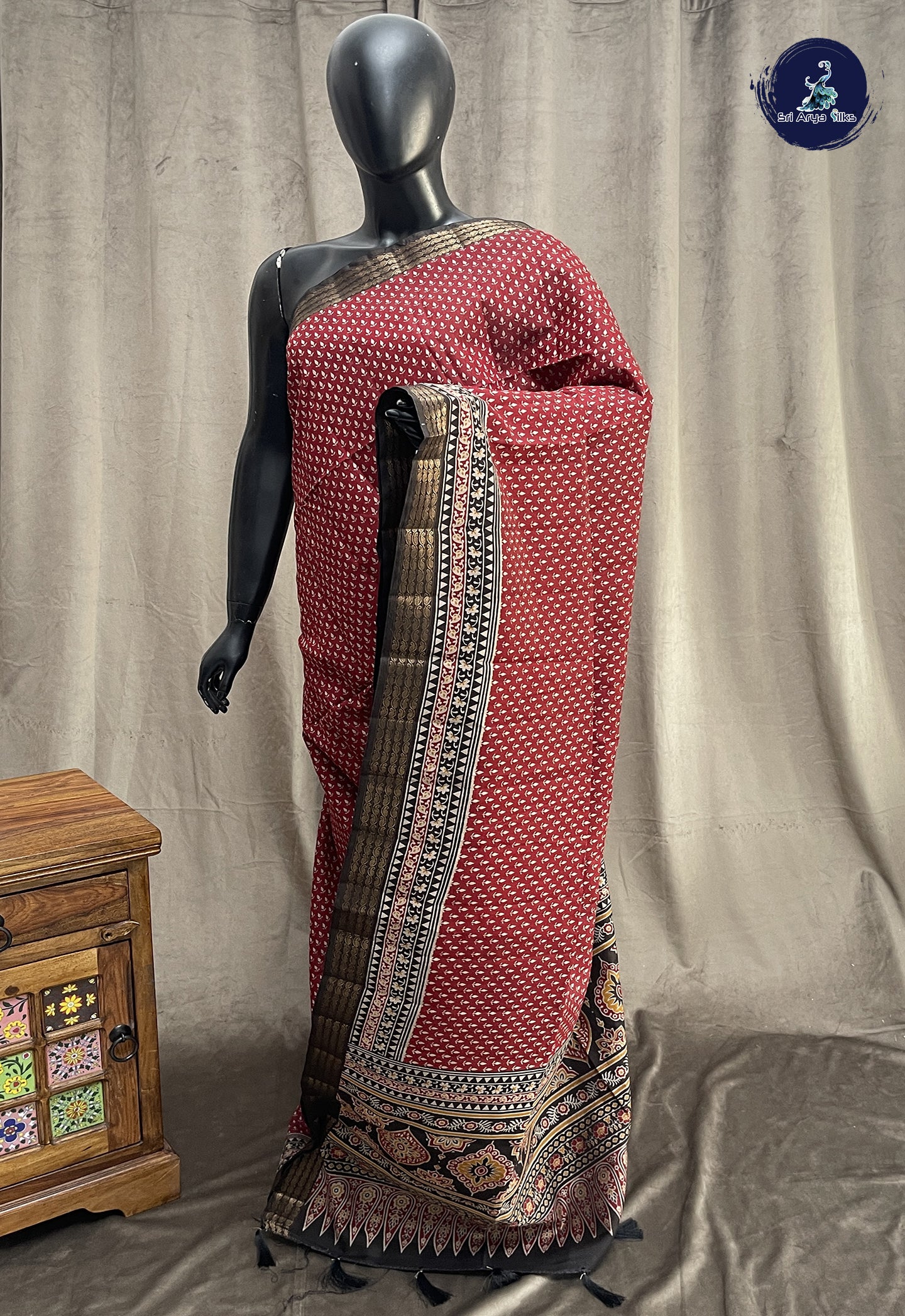 Maroon Chanderi Silk Cotton Saree With Printed Pattern
