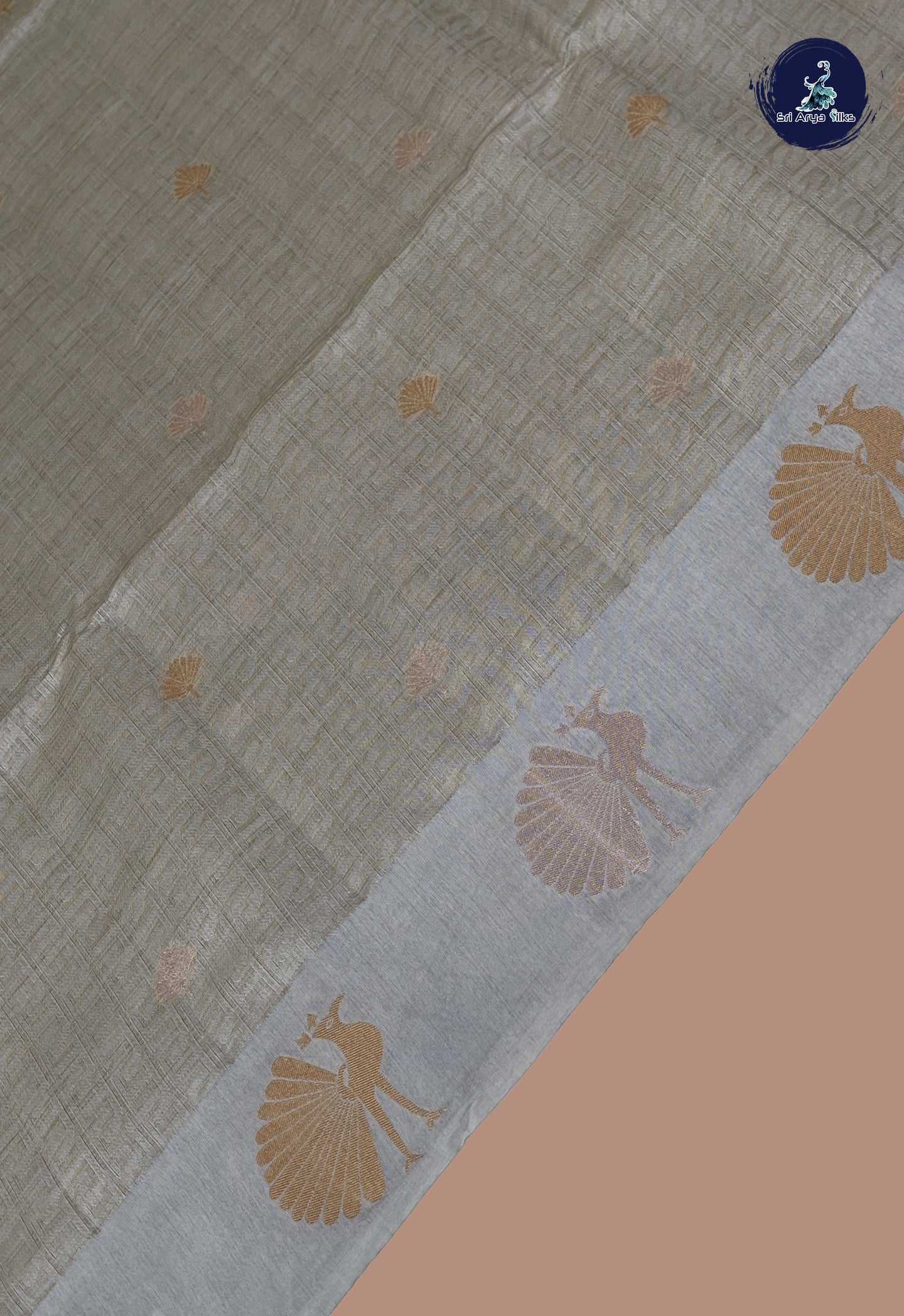 Silver Grey Semi Tussar Saree With Embossed Pattern