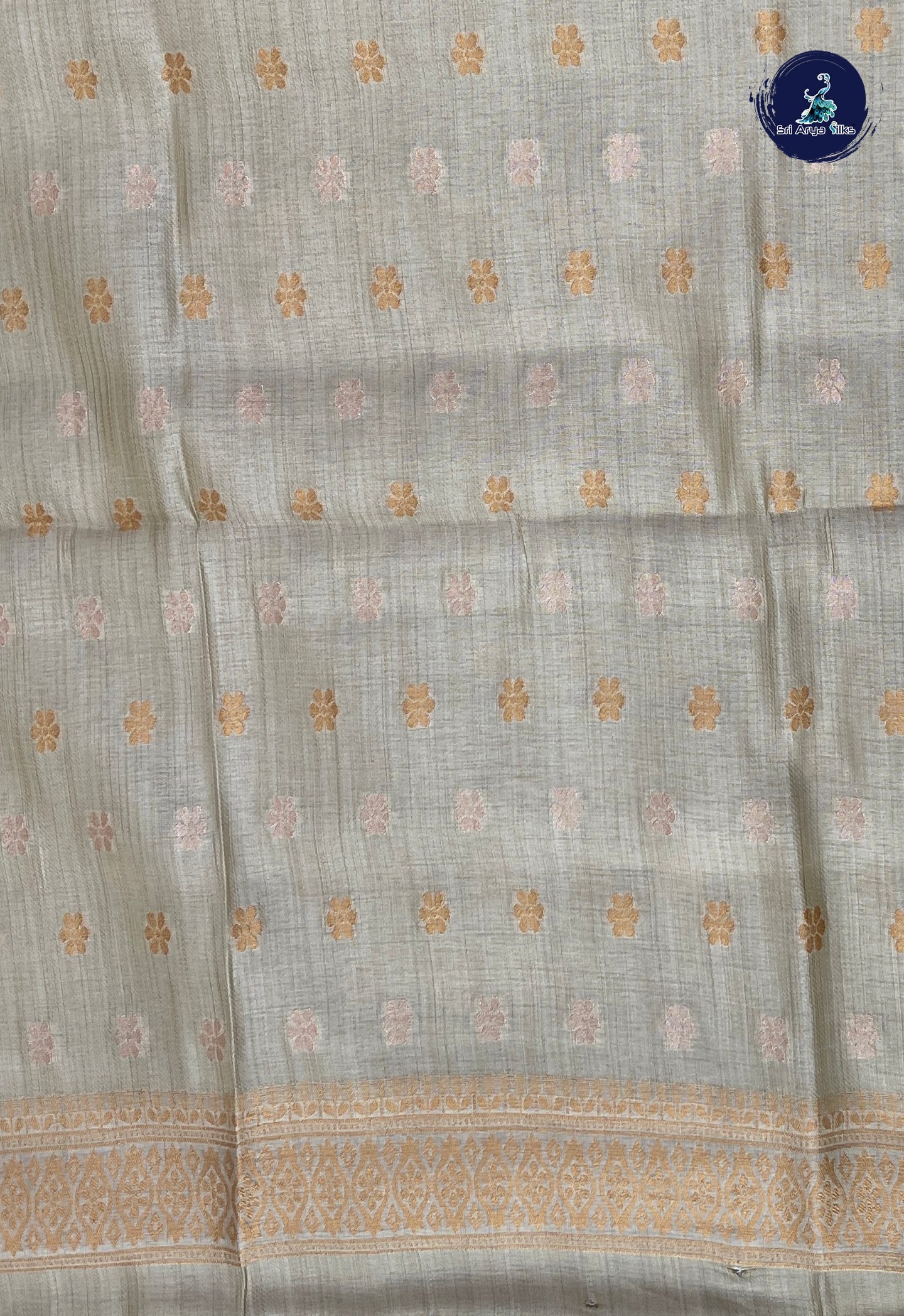 Silver Grey Semi Tussar Saree With Embossed Pattern