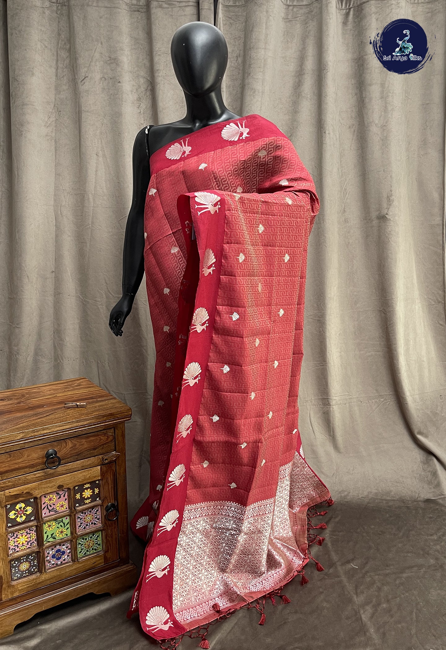 Maroon Semi Tussar Saree With Embossed Pattern