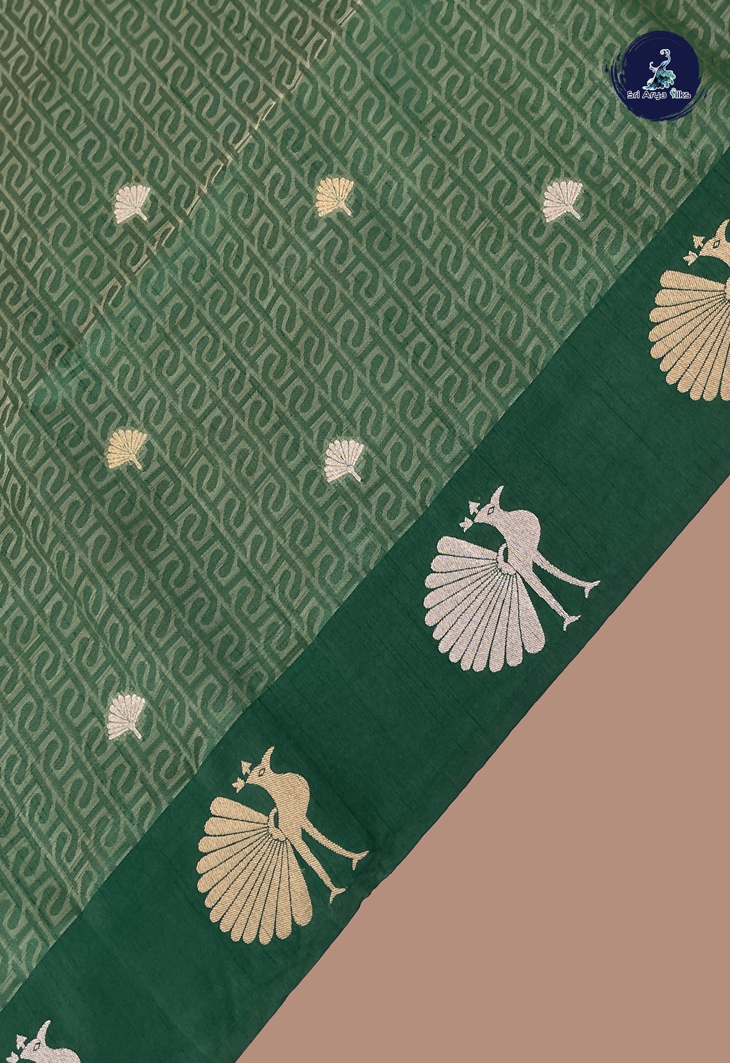 Dark Green Semi Tussar Saree With Embossed Pattern