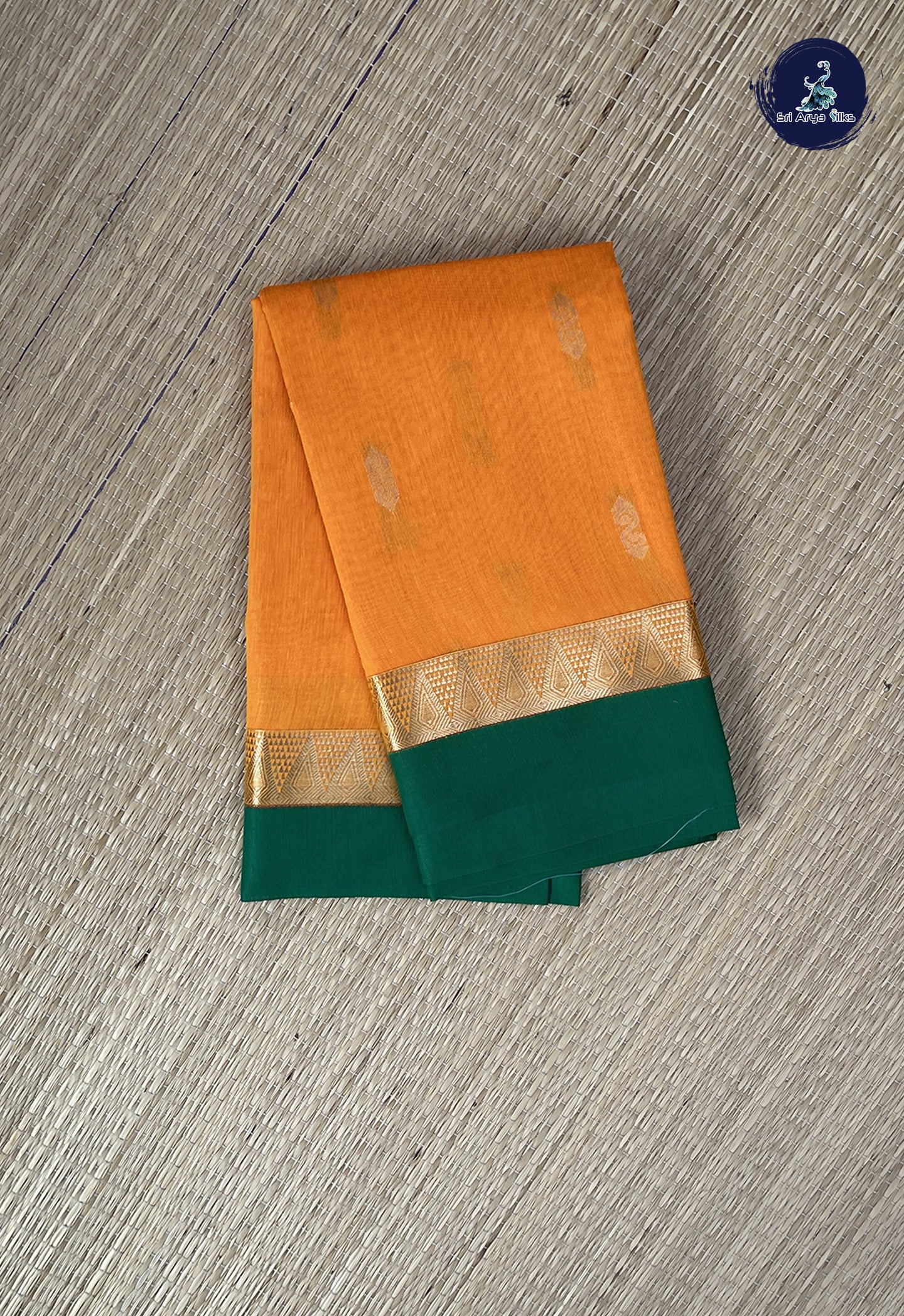 Mango Yellow Semi Silk Cotton Saree With Zari Buttas Pattern