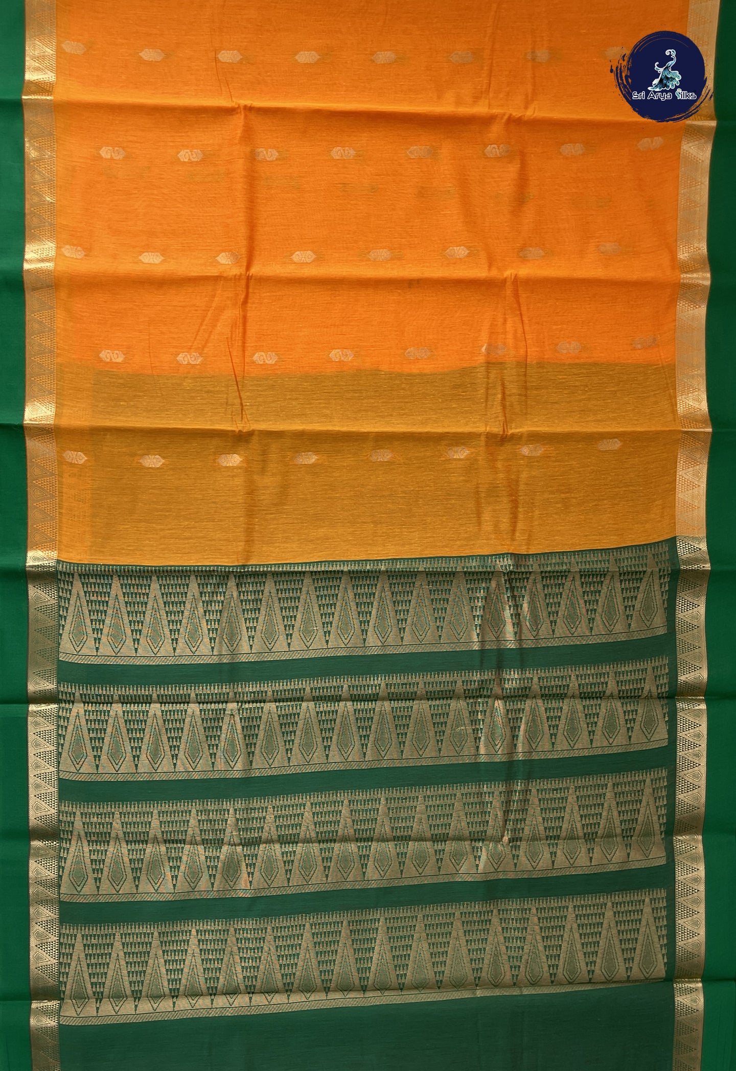 Mango Yellow Semi Silk Cotton Saree With Zari Buttas Pattern