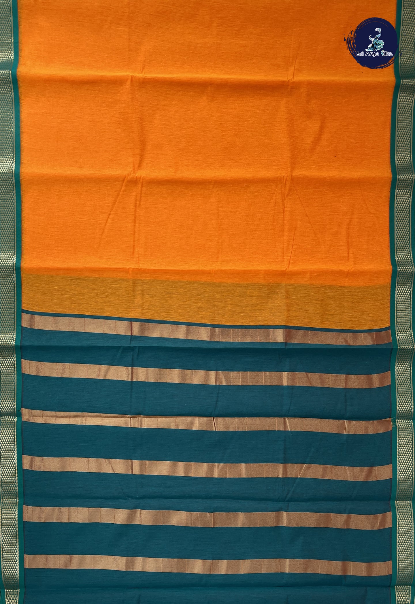 Mango Yellow Semi Silk Cotton Saree With Plain Pattern