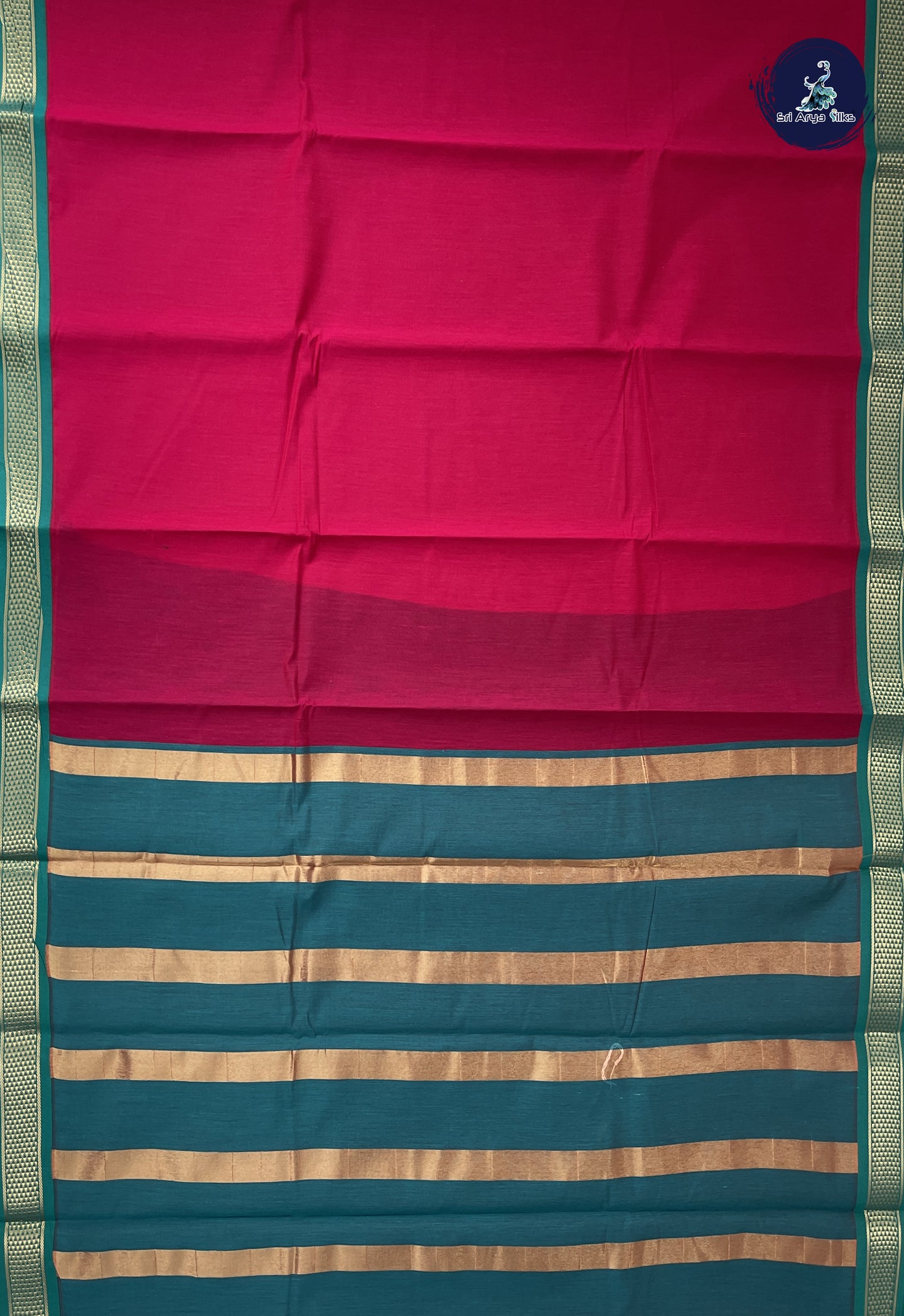 Dark Pink Semi Silk Cotton Saree With Plain Pattern