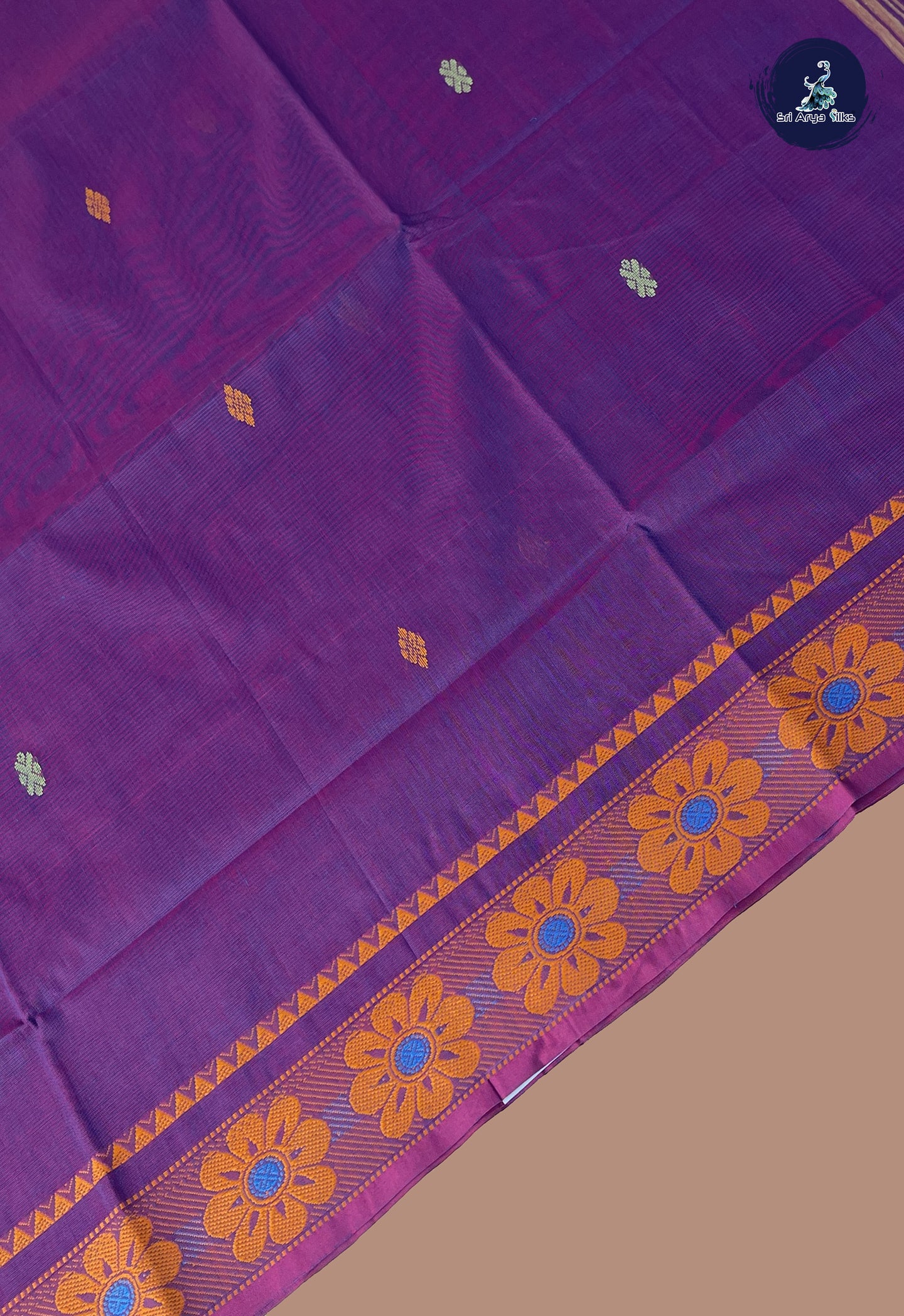 Dual Tone Purple Chettinad Cotton Saree With Buttas Pattern