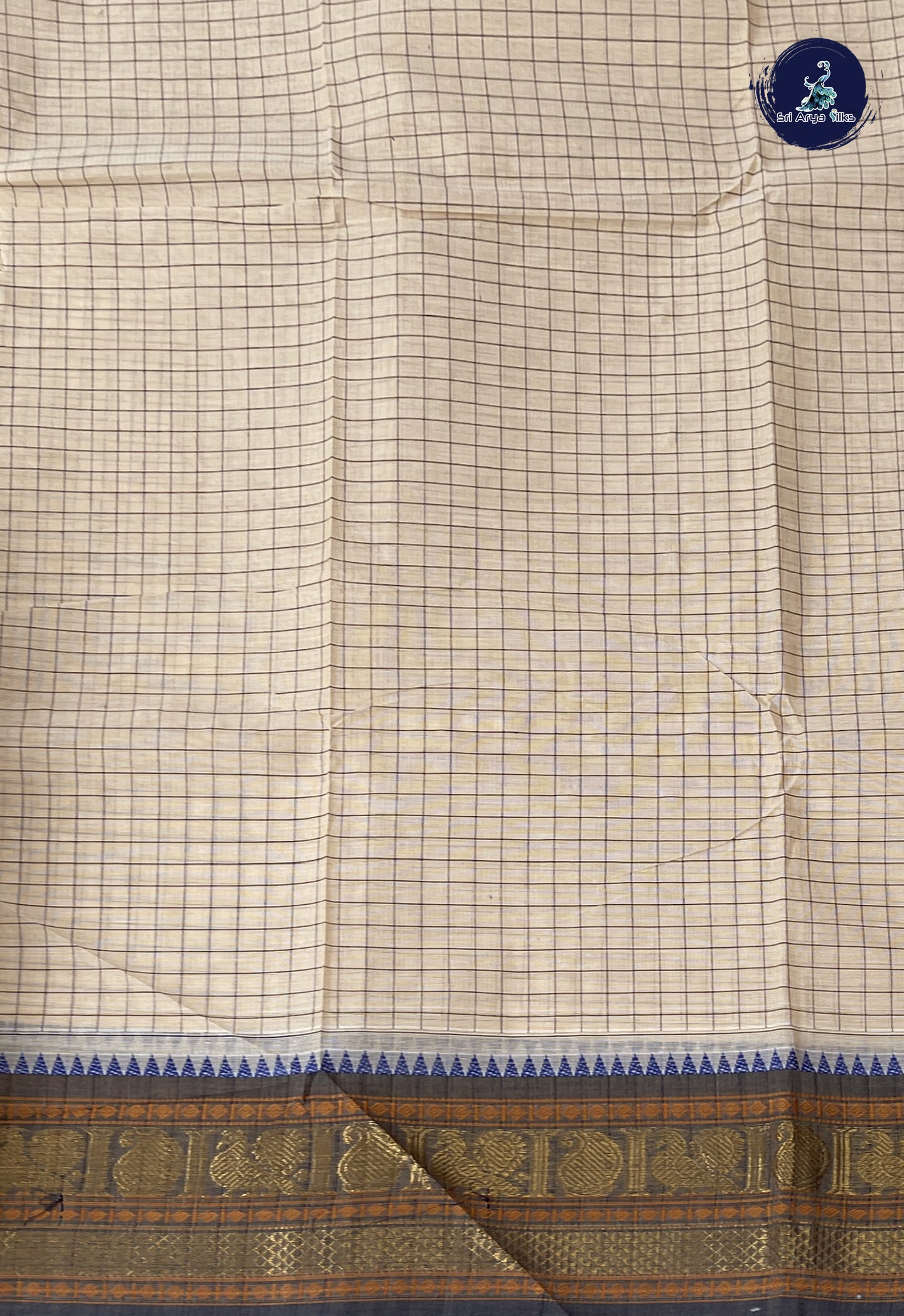 Fawn Kanchi Cotton Saree With Checked Pattern