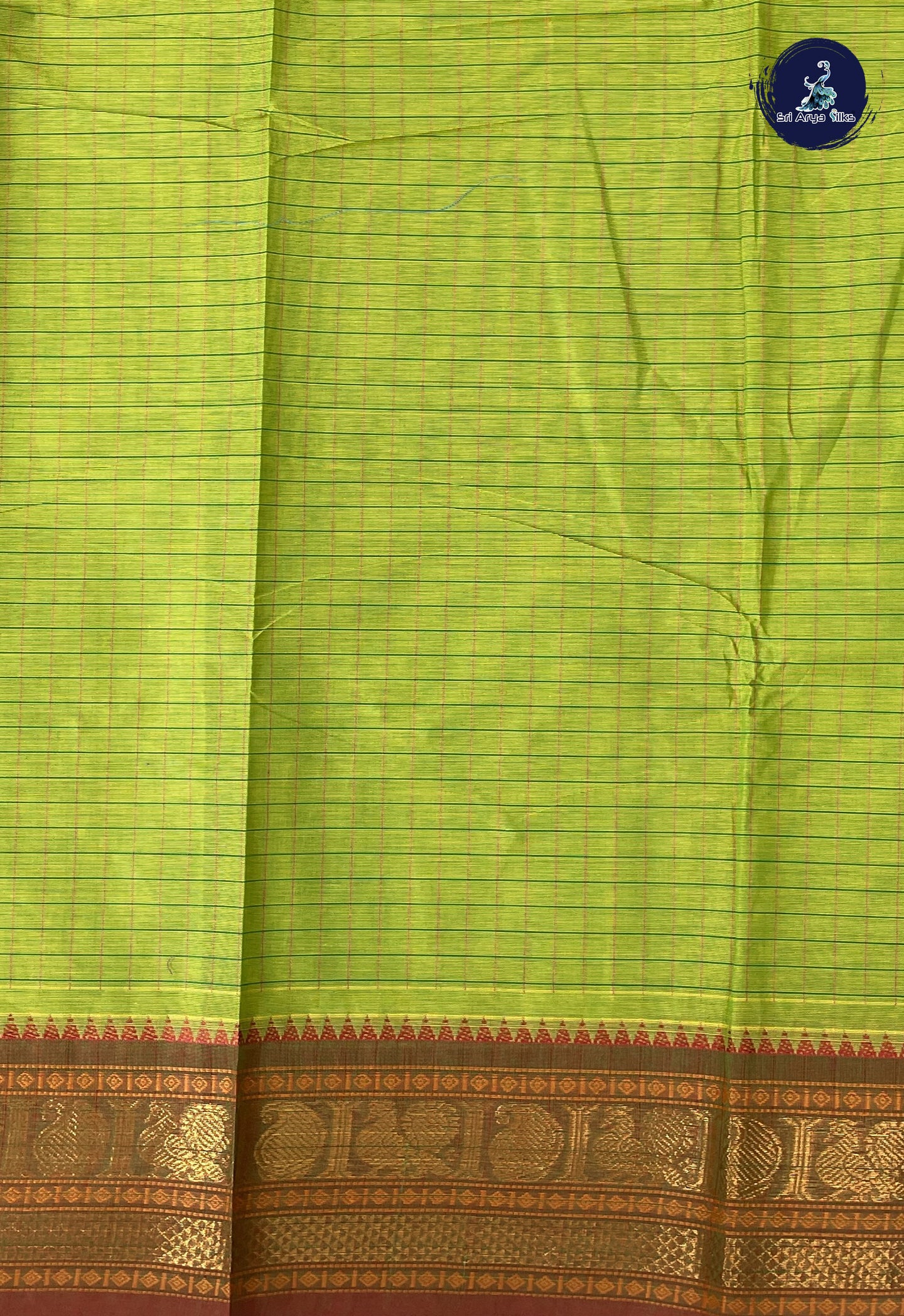 Dual Tone Green Kanchi Cotton Saree With Checked Pattern