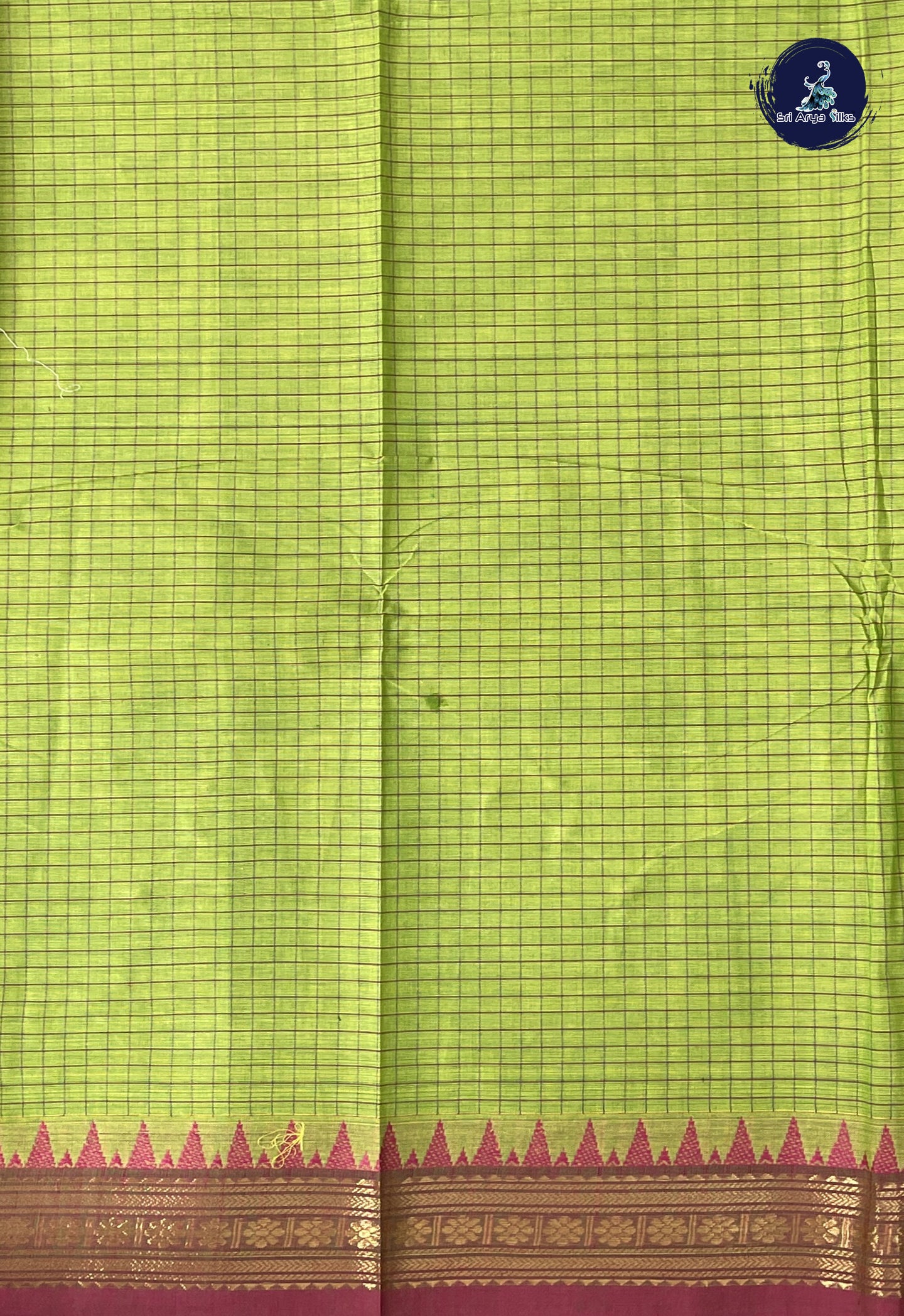 Light Green Kanchi Cotton Saree With Checked Pattern
