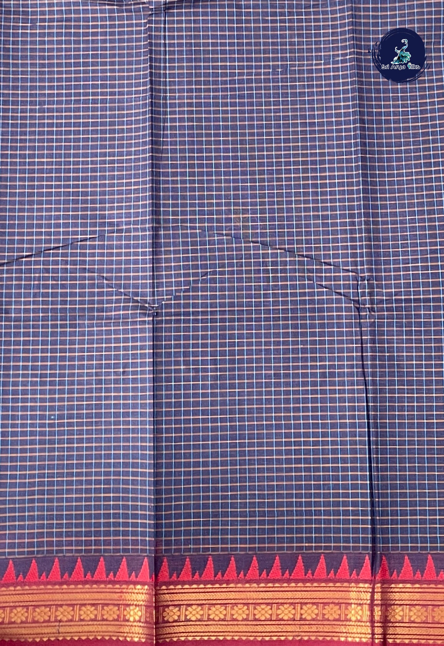 Navy Blue Kanchi Cotton Saree With Checked Pattern