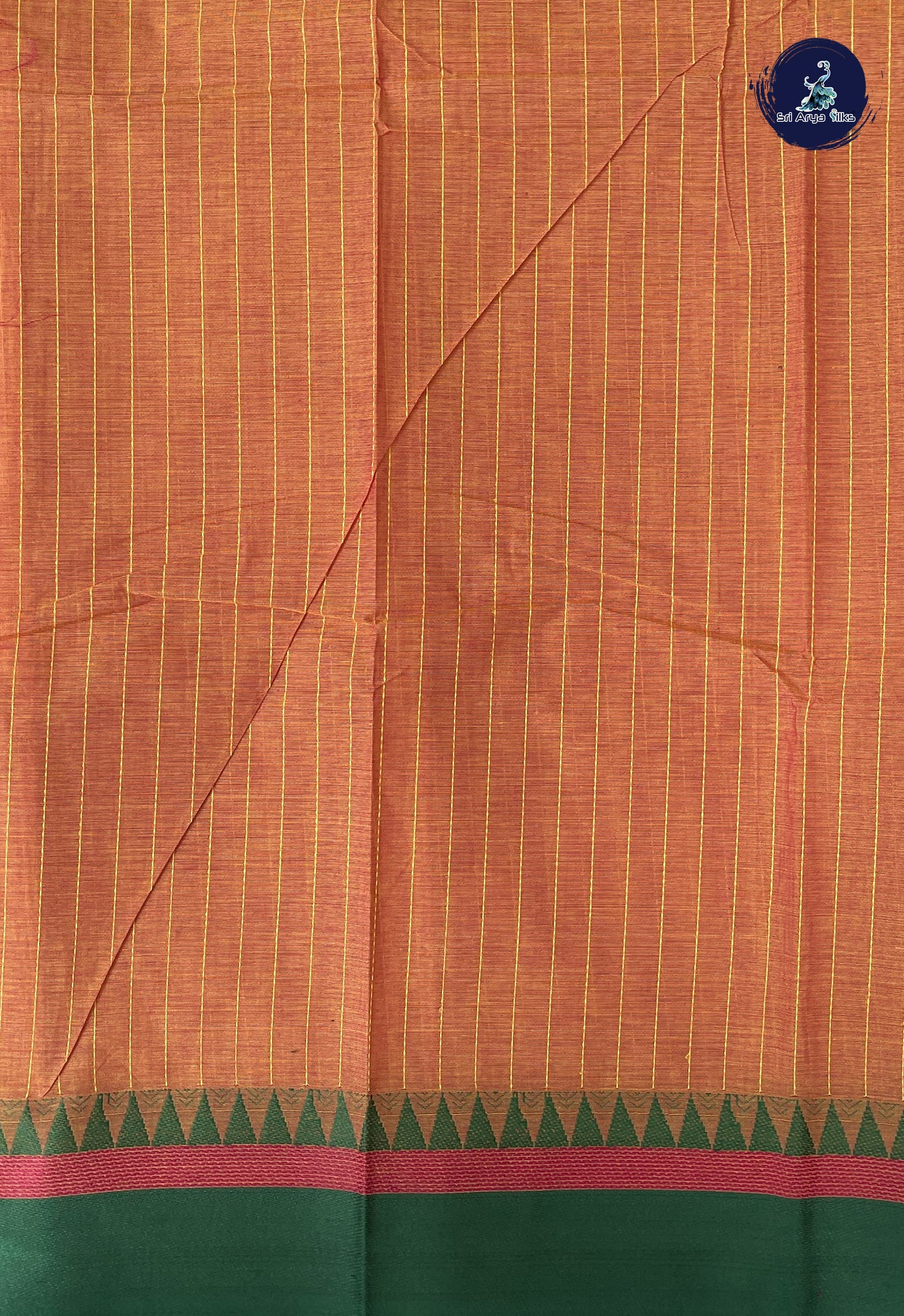 Lite Mustard Orange Kanchi Cotton Saree With Stripes Pattern