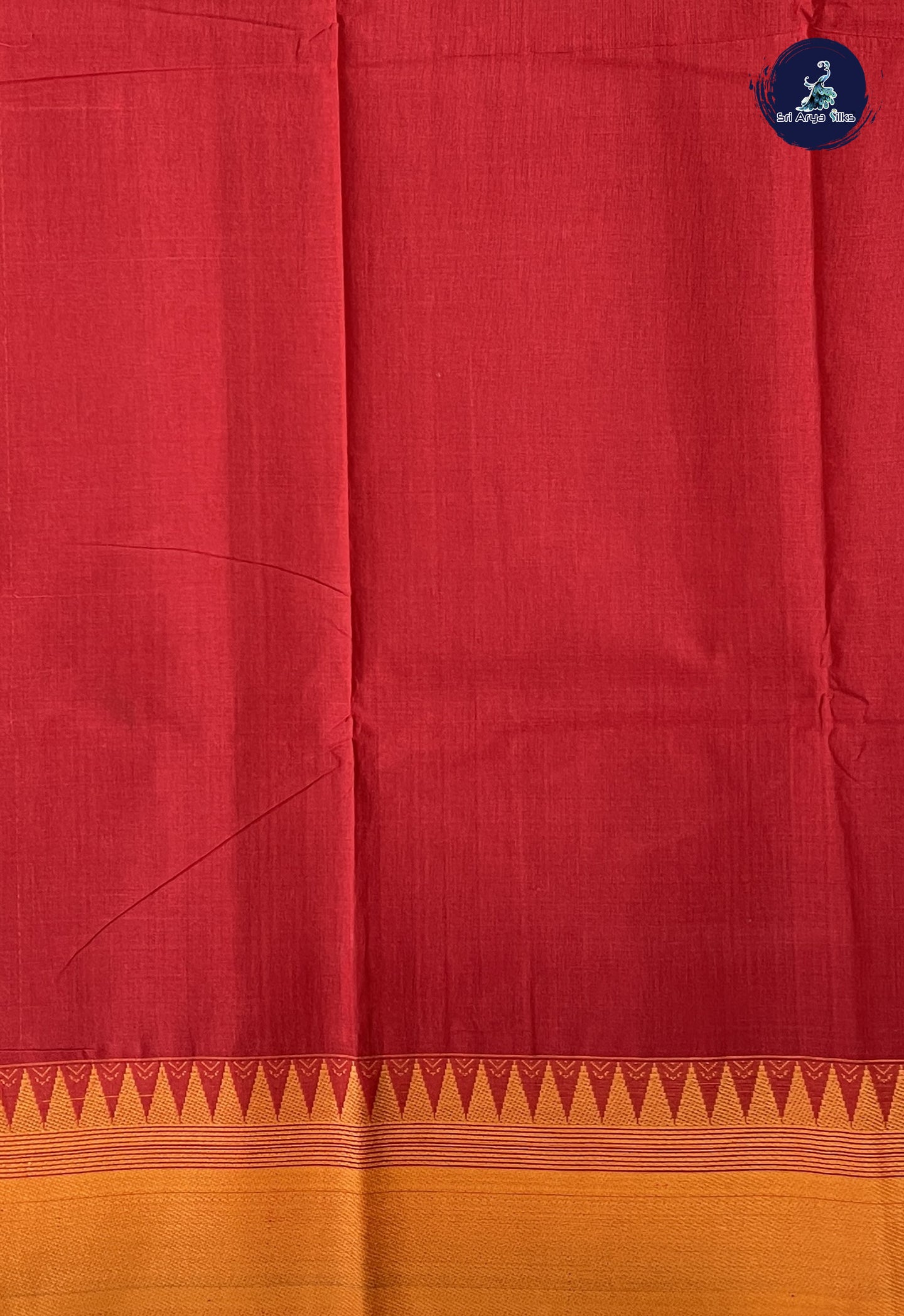 Red Kanchi Cotton Saree With Stripes Pattern