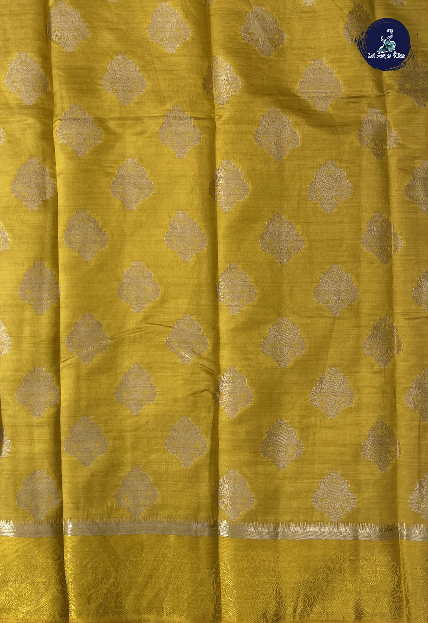Mustard Yellow Semi Tussar Saree With Zari Buttas Pattern