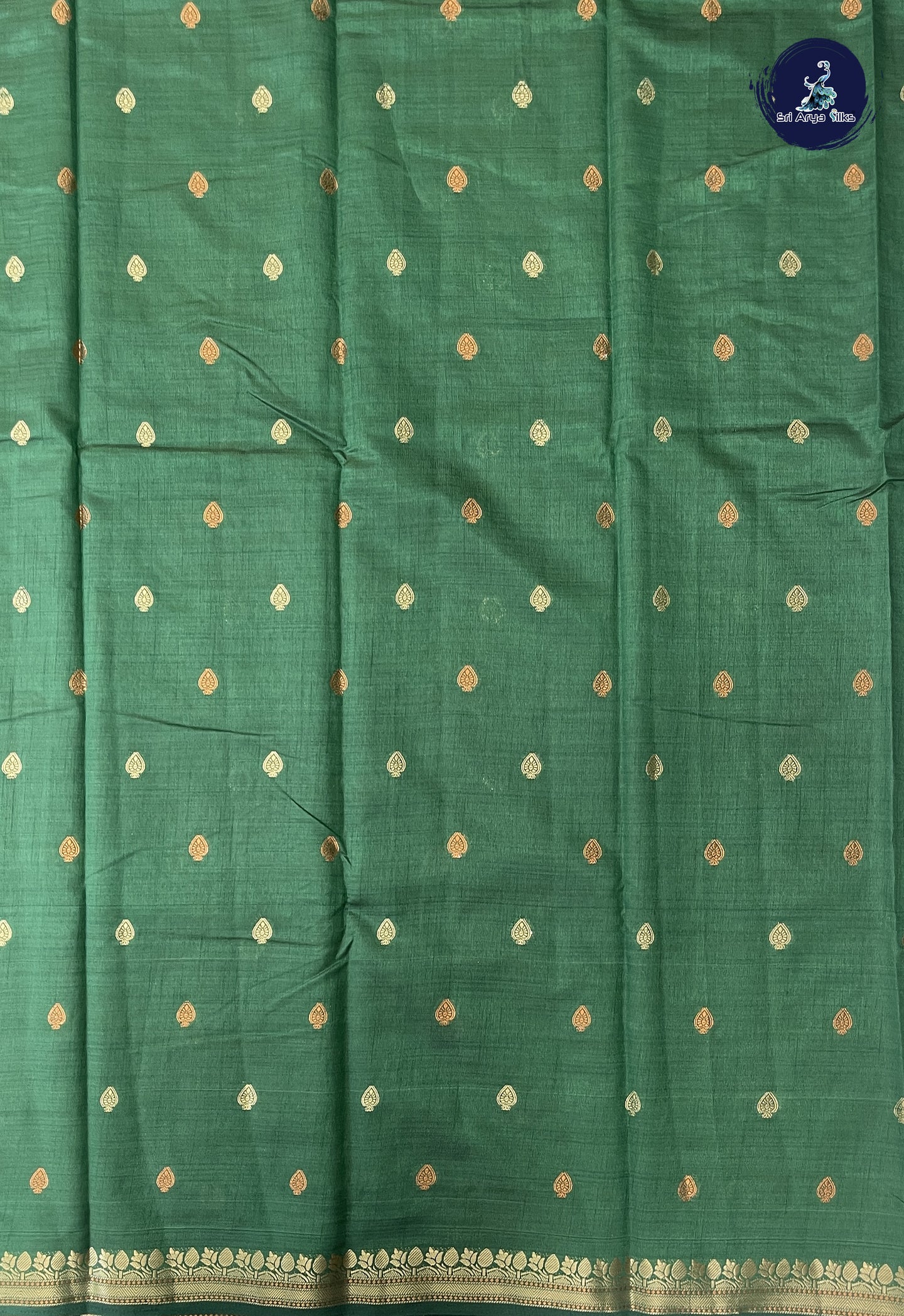 Dark Green Semi Tussar Saree With Zari Buttas Pattern
