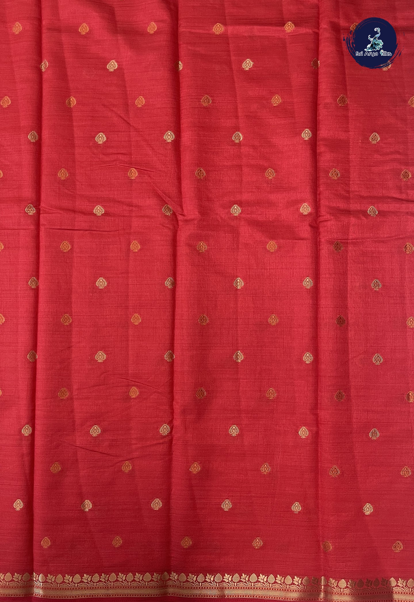 Red Semi Tussar Saree With Zari Buttas Pattern