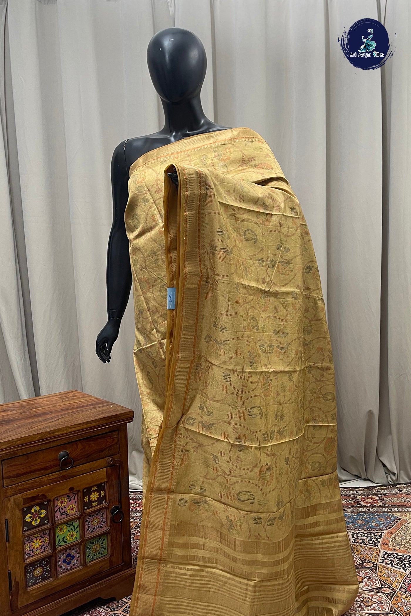 Khaki Semi Tussar Saree With Printed Pattern