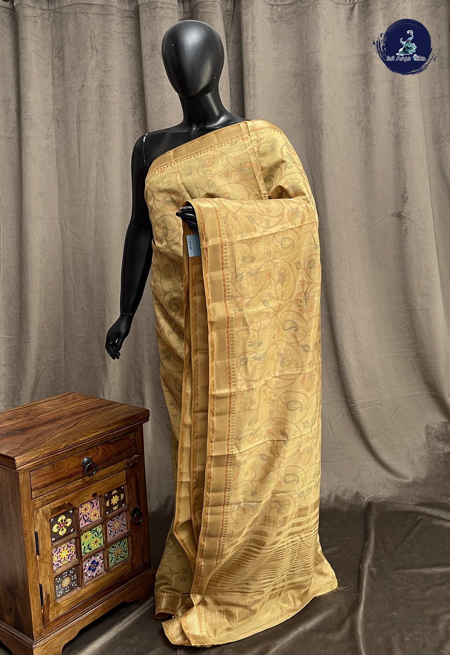 Khaki Semi Tussar Saree With Printed Pattern