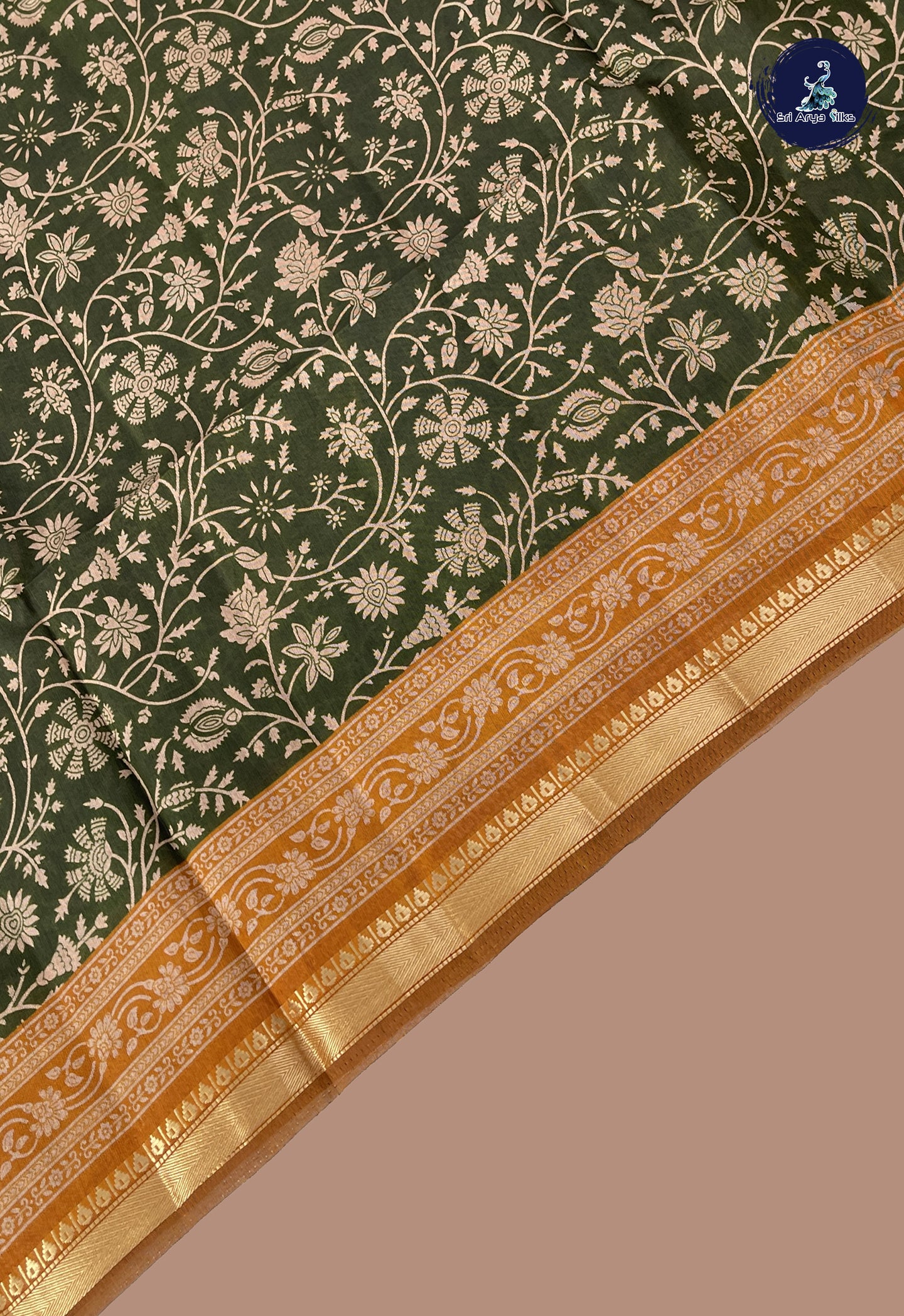 Green Semi Chanderi Saree With Printed Pattern