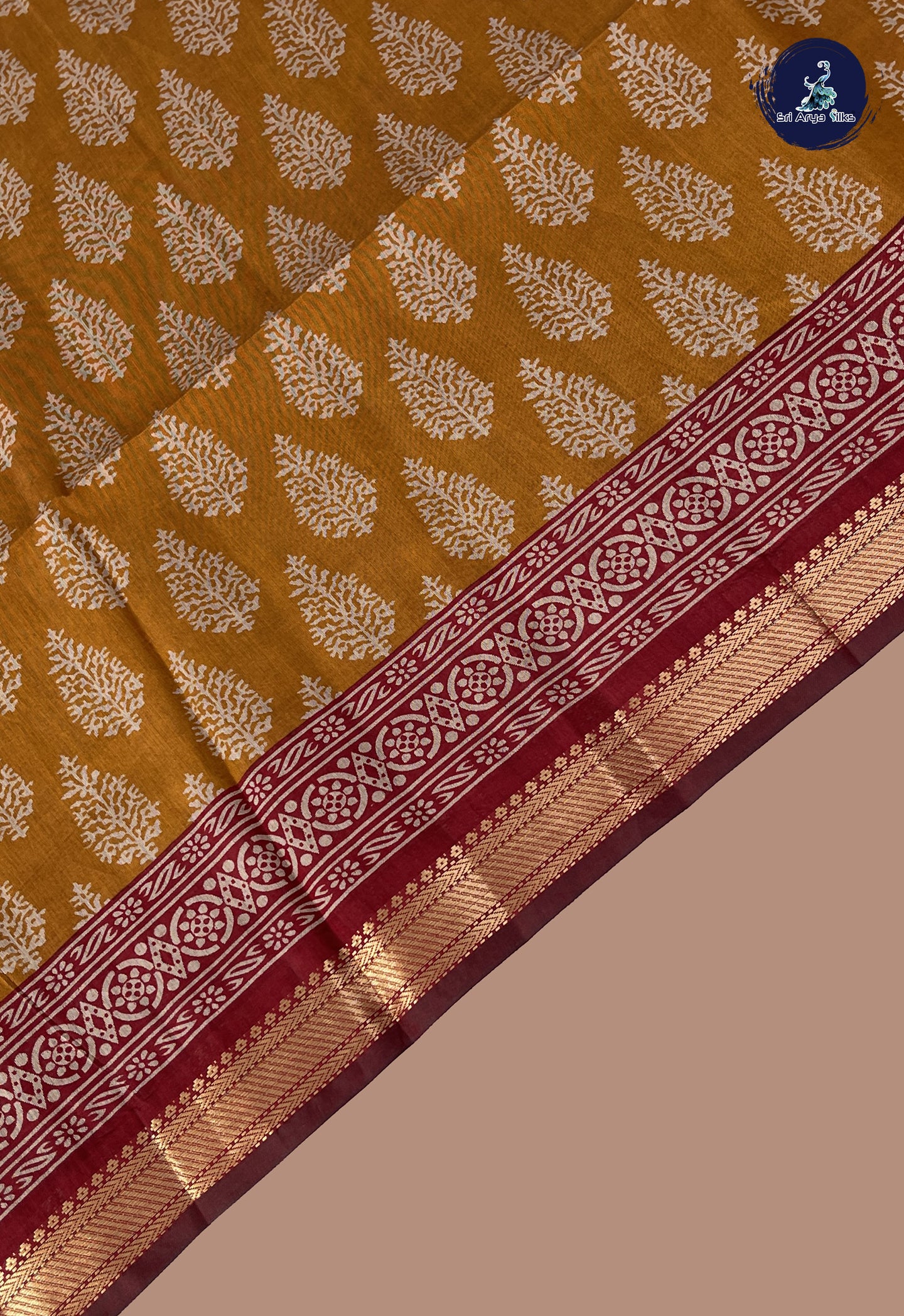 Mustard Yellow Semi Chanderi Saree With Printed Pattern