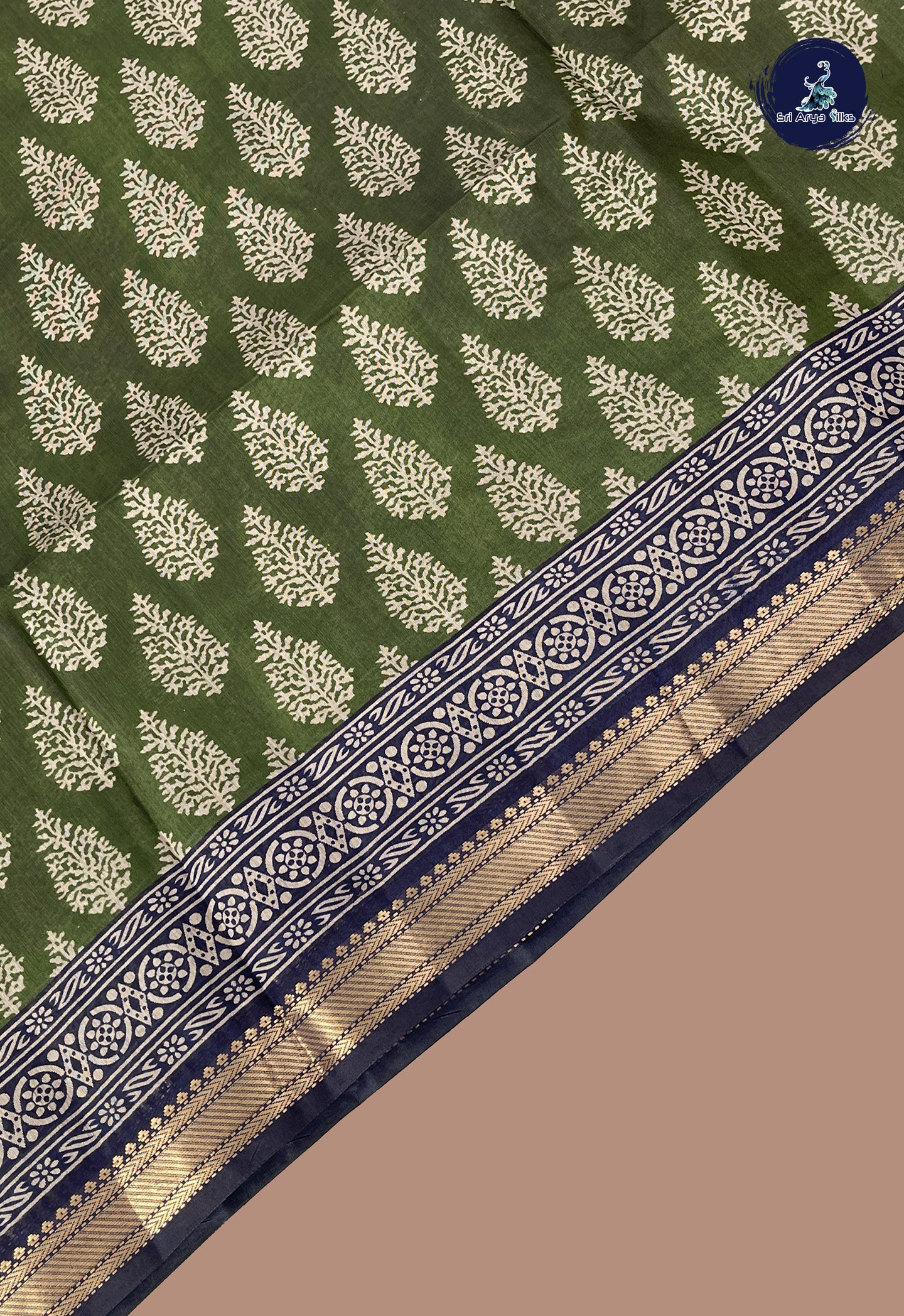 Green Semi Chanderi Saree With Printed Pattern