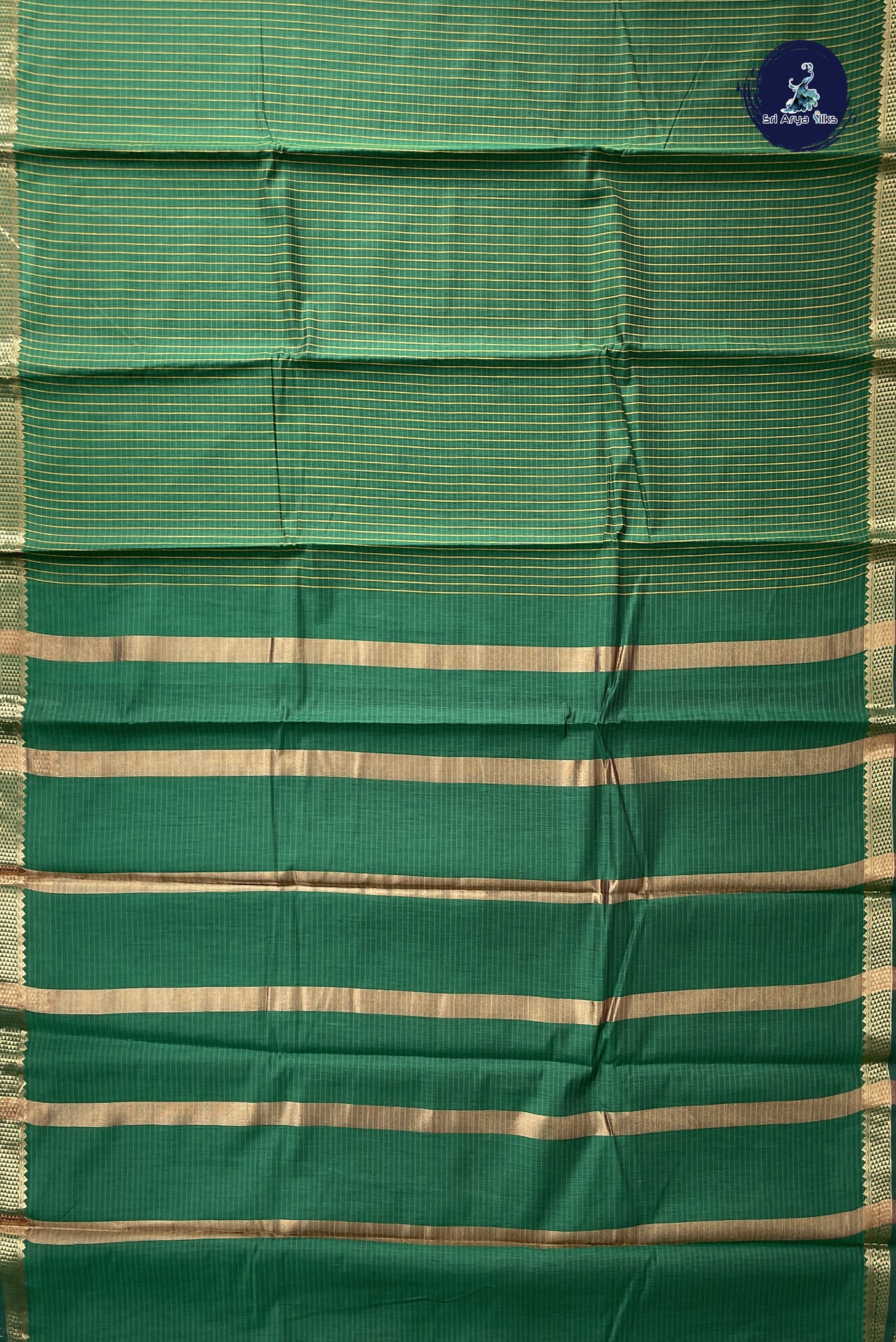 Dark Green Checked Saree With Checked Pattern