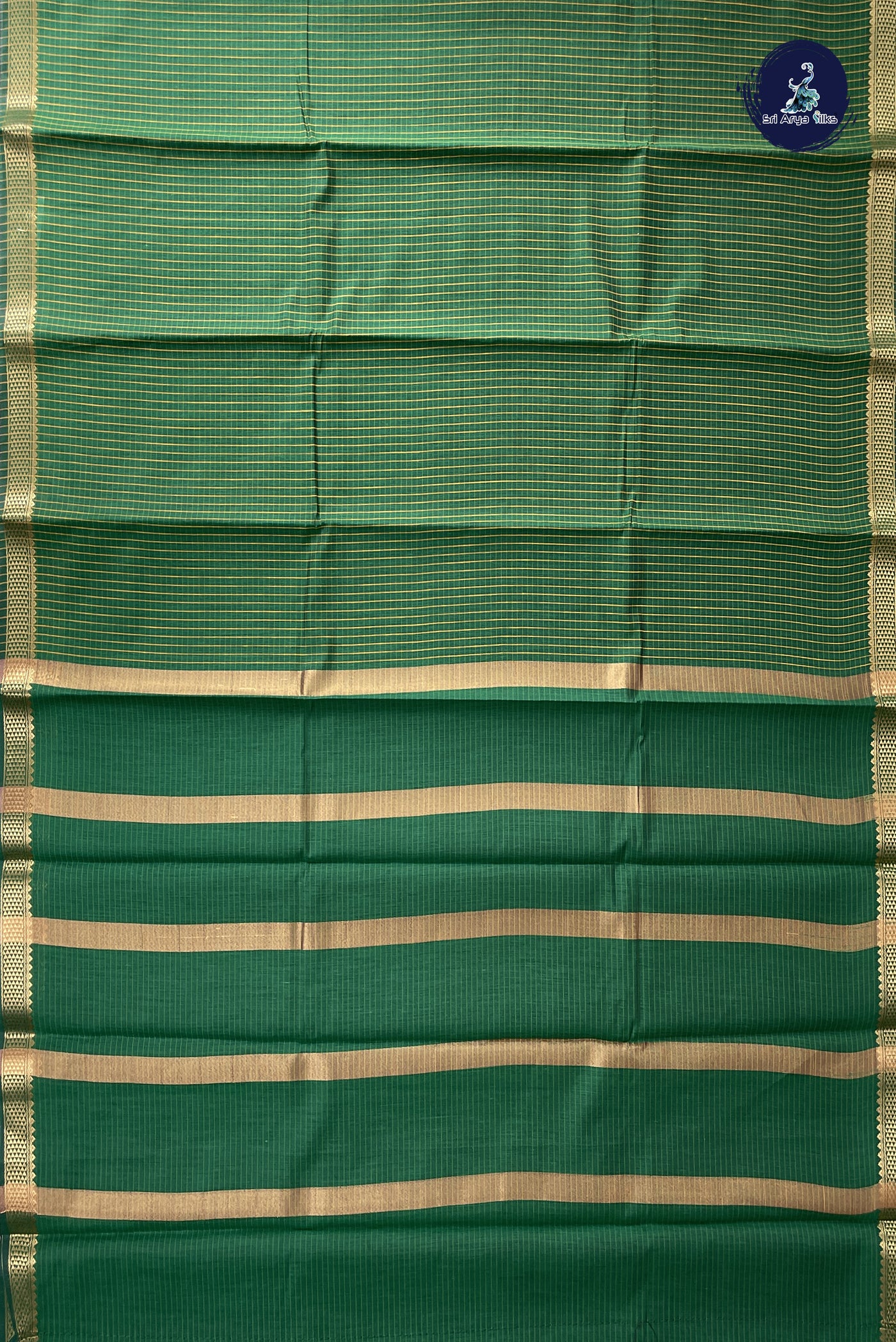 Dark Green Checked Saree With Checked Pattern