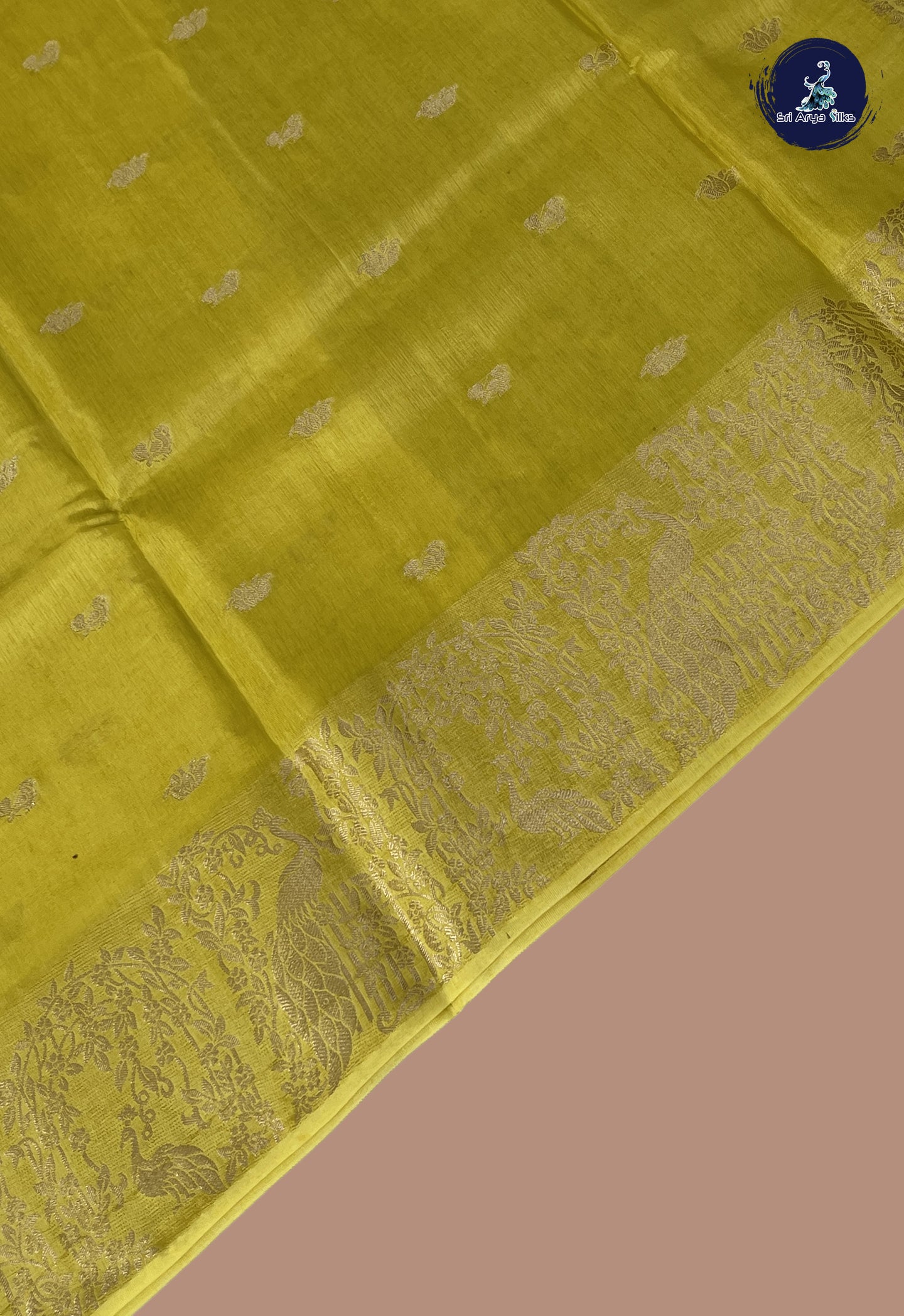 Yellow Semi Banarasi Saree With Zari Buttas Pattern