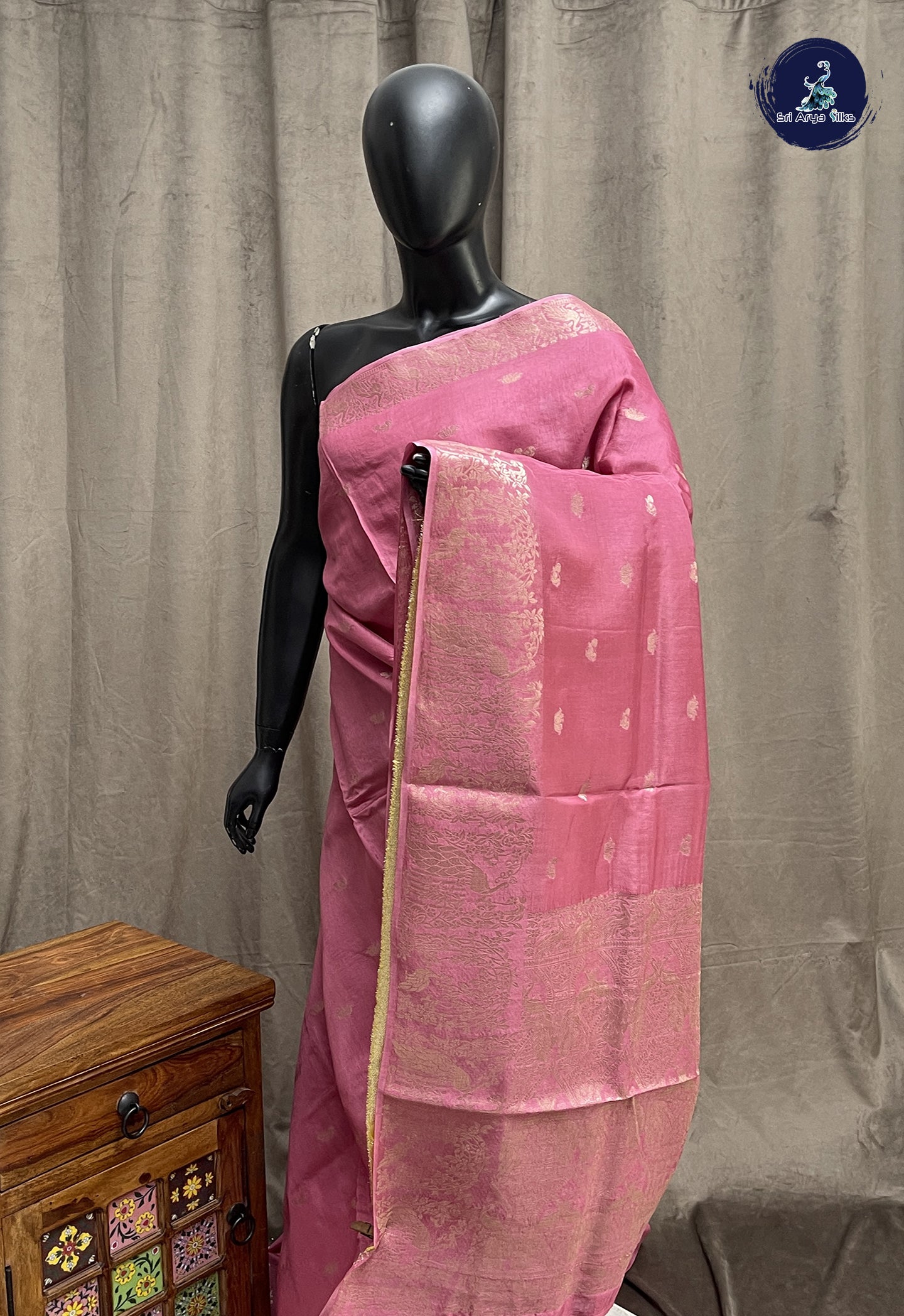 Pink Semi Banarasi Saree With Zari Buttas Pattern