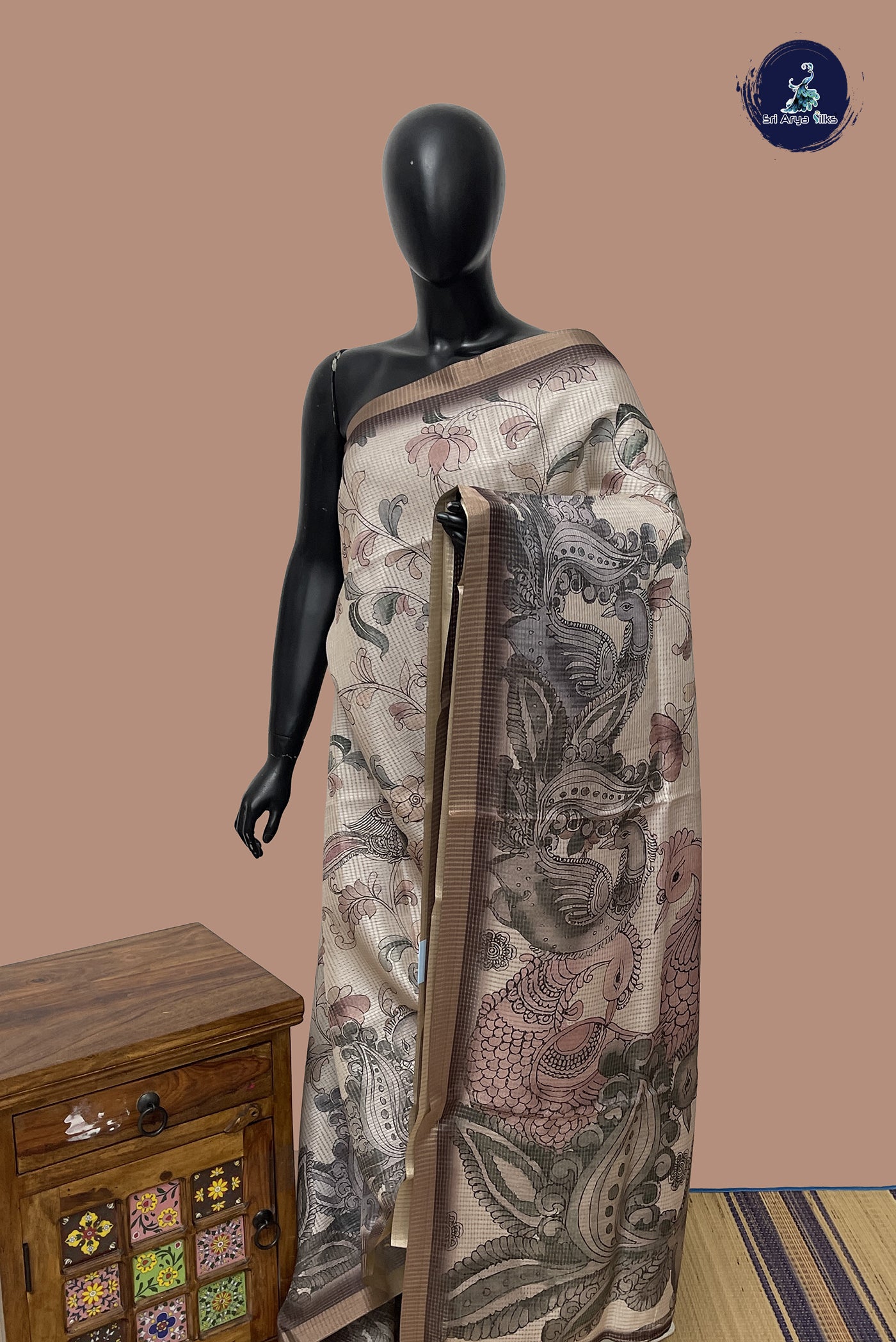 Pastel Shade Semi Tussar Saree With Printed Pattern