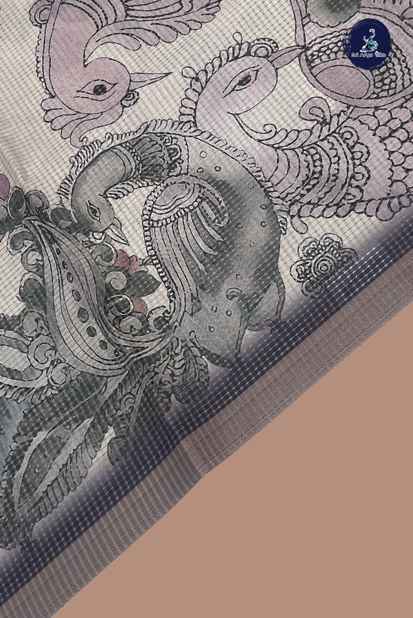 Fawn Semi Tussar Saree With Printed Pattern