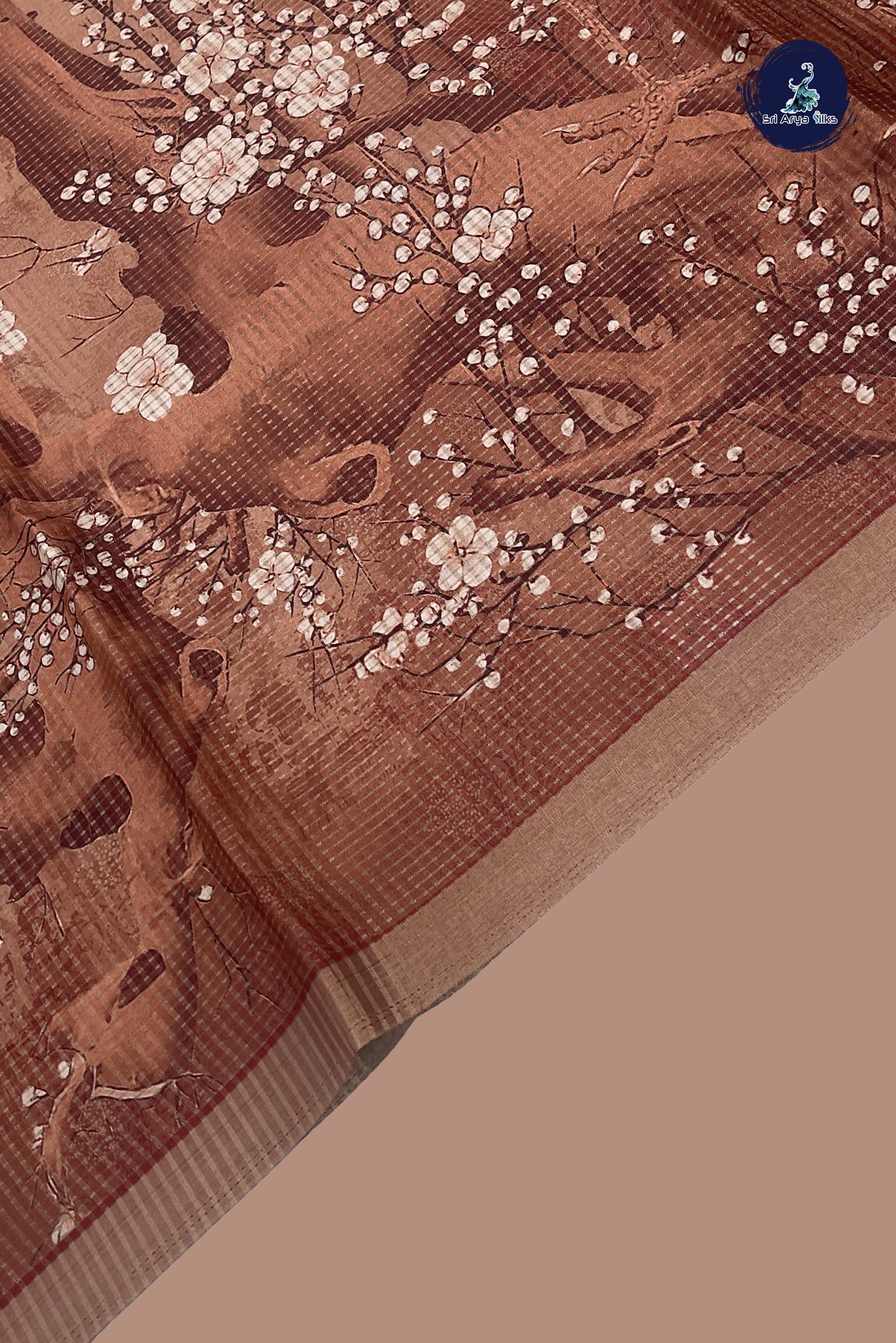 Brown Semi Tussar Saree With Printed Pattern