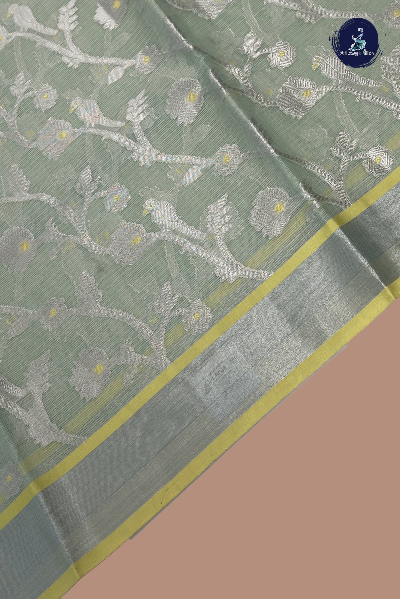 Pastel Shade Semi Banarasi Saree With Zari Woven Pattern