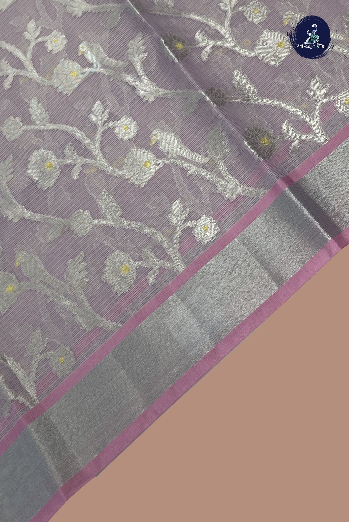 Light Pink Semi Banarasi Saree With Zari Woven Pattern