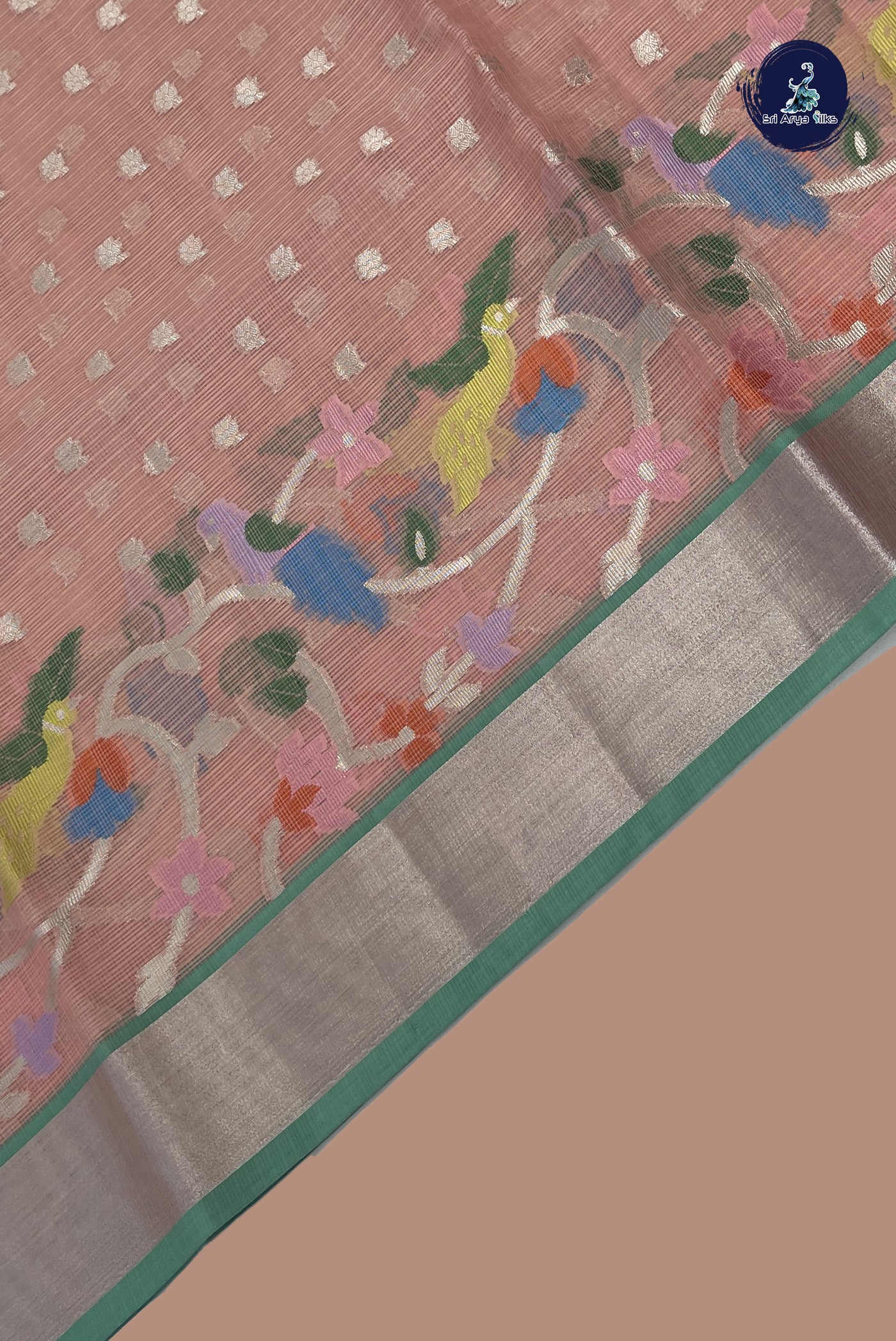 Peach Pink Semi Banarasi Saree With Zari Woven Pattern