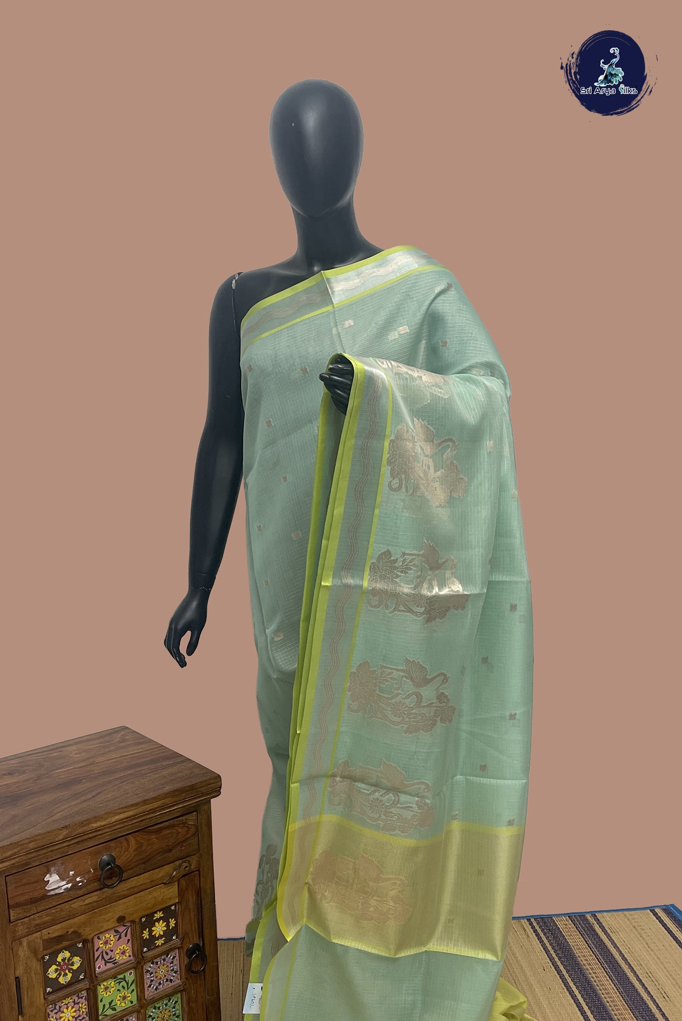 Pastel Shade Semi Banarasi Saree With Zari Buttas Pattern