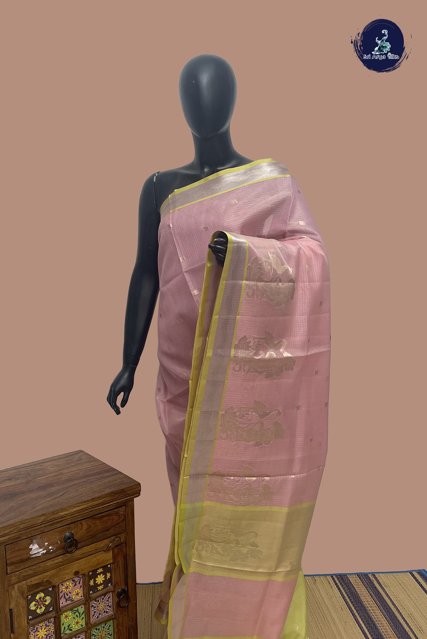Pink Semi Banarasi Saree With Zari Buttas Pattern