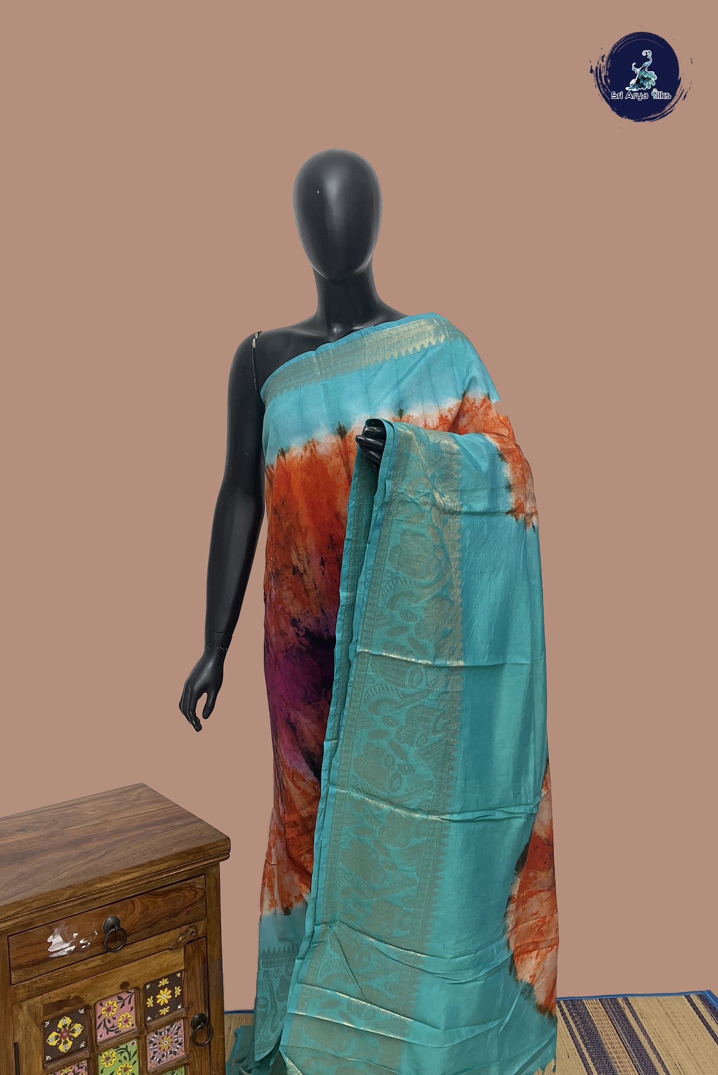 Multi Colour Semi Grape Silk Saree With Shibori Print Pattern