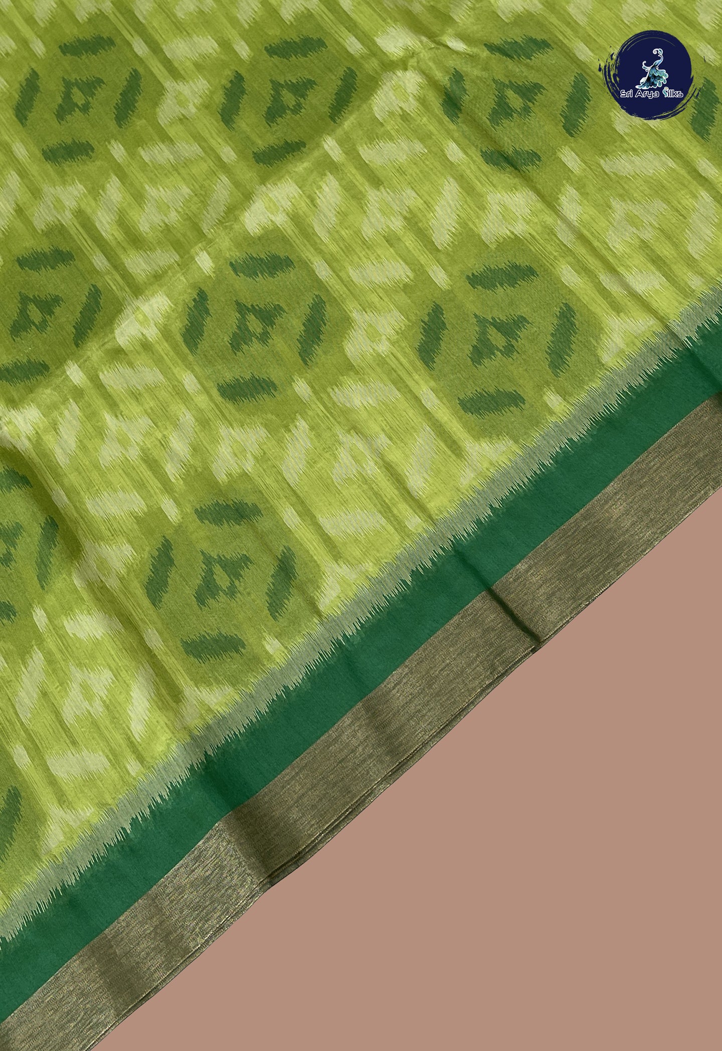 Parrot Green Semi Raw Silk Saree With Ikat Pattern