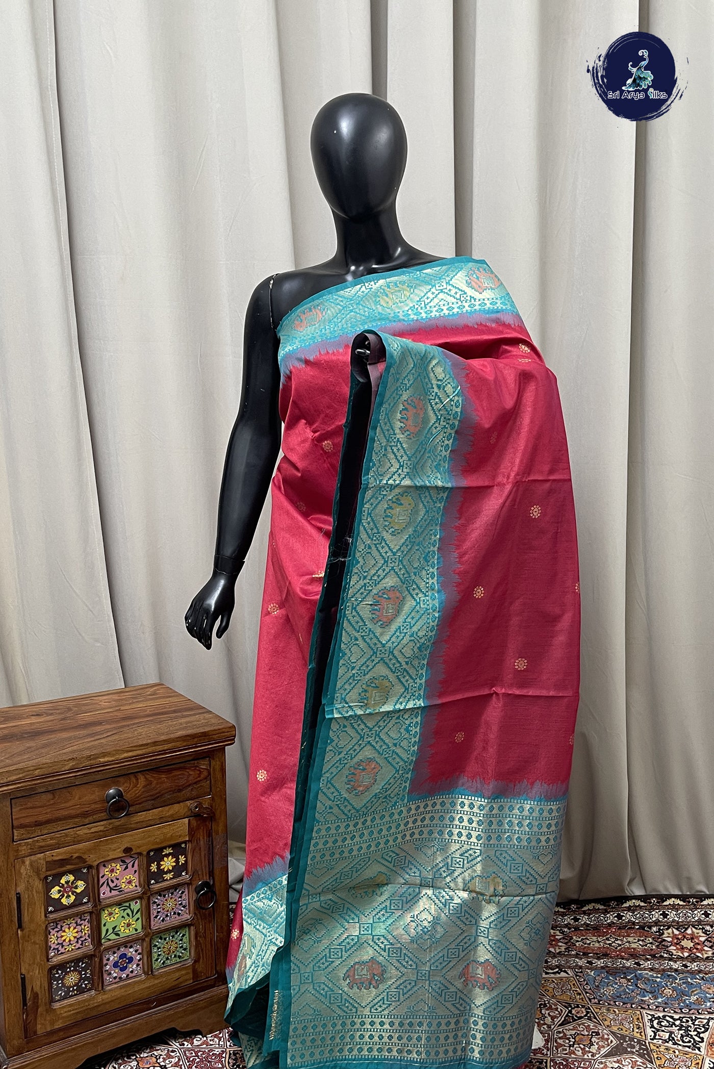 Red Semi Raw Silk Saree With Zari Buttas Pattern