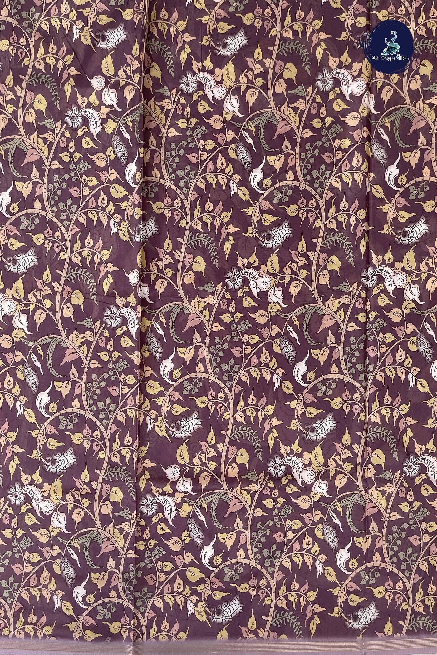 Mauve Semi Grape Silk Saree With Kalamkari Pattern