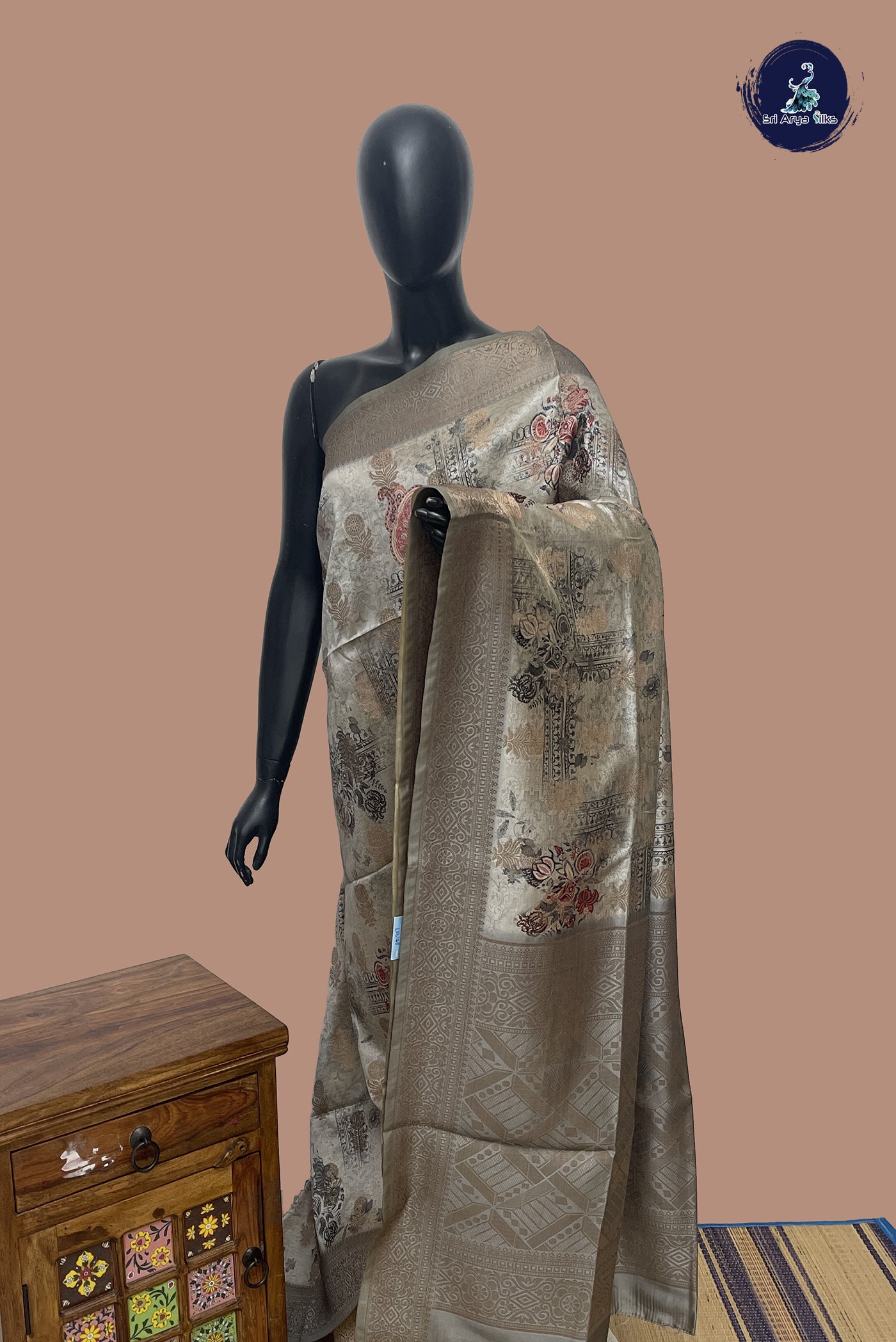 Pastel Green Semi Grape Silk Saree With Printed Pattern