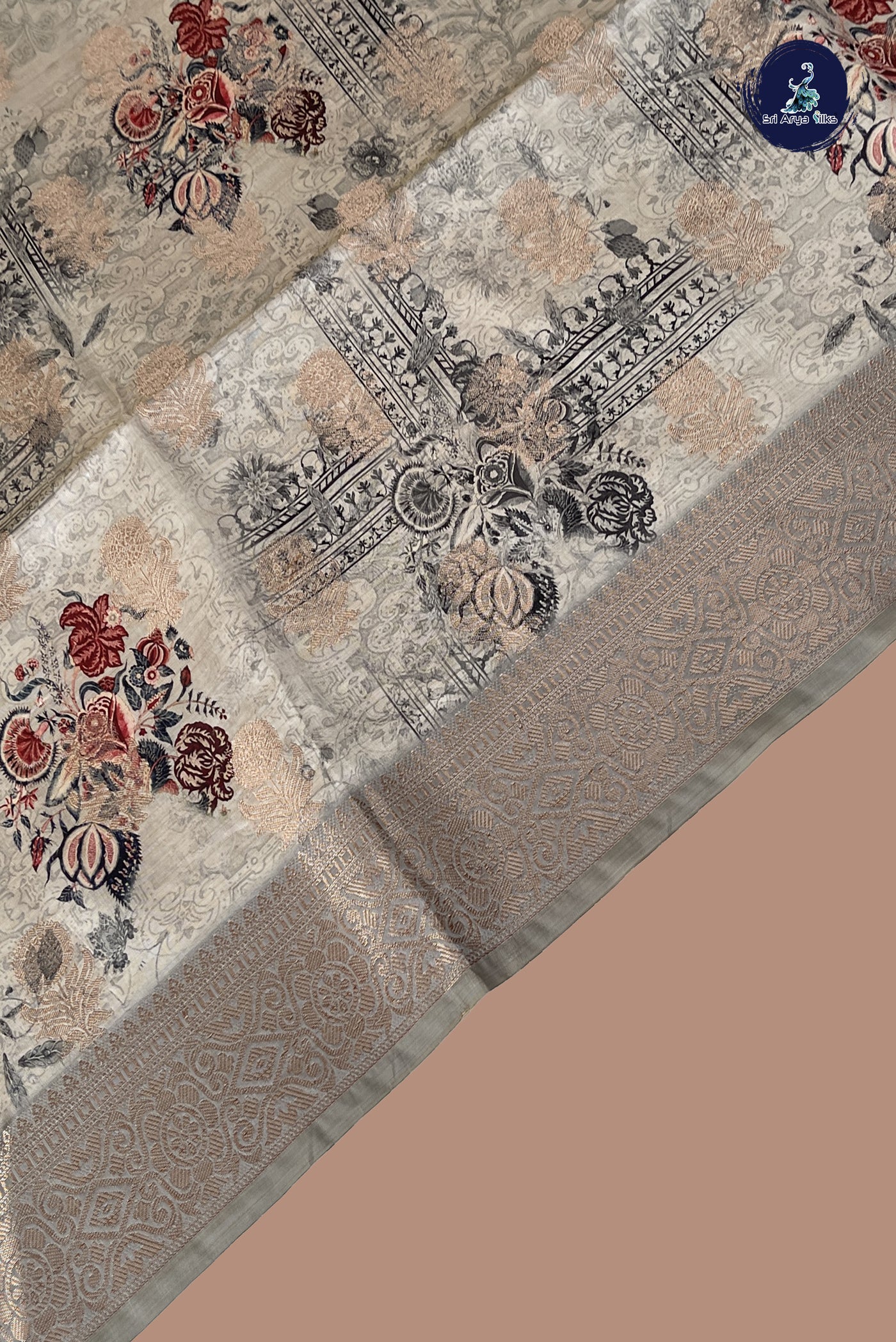 Pastel Green Semi Grape Silk Saree With Printed Pattern