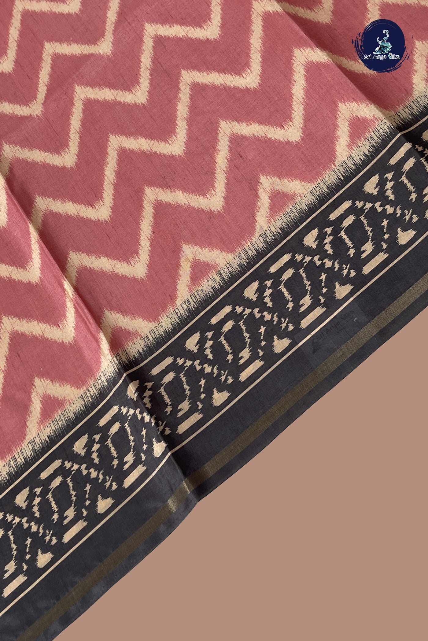 Peach Pink Semi Grape Silk Saree With Ikat Pattern