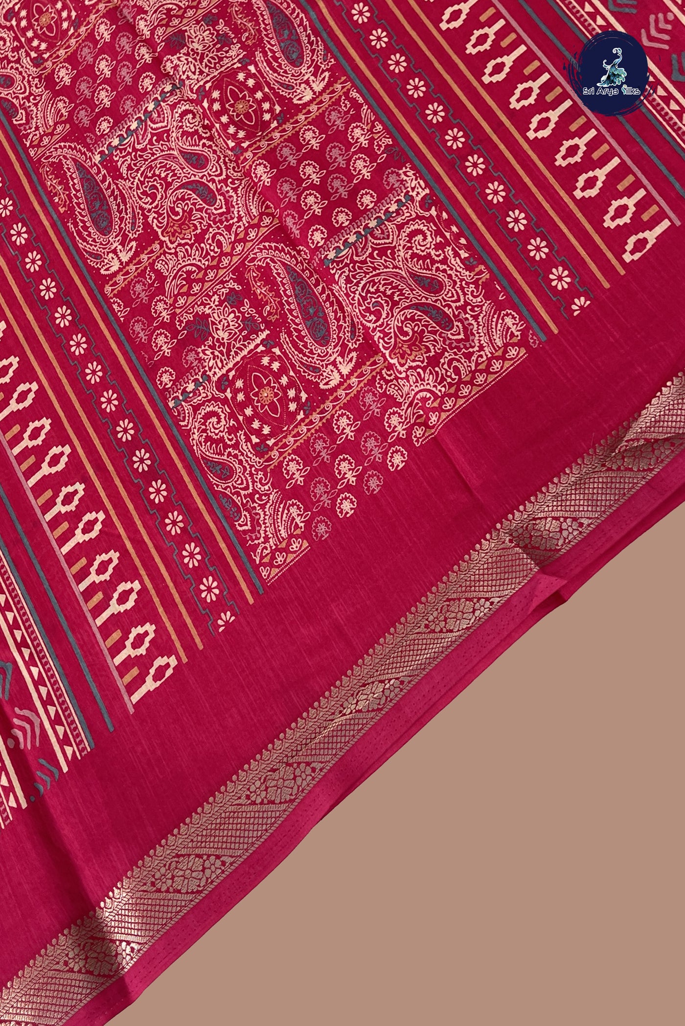 Dark Pink Semi Grape Silk Saree With Printed Pattern